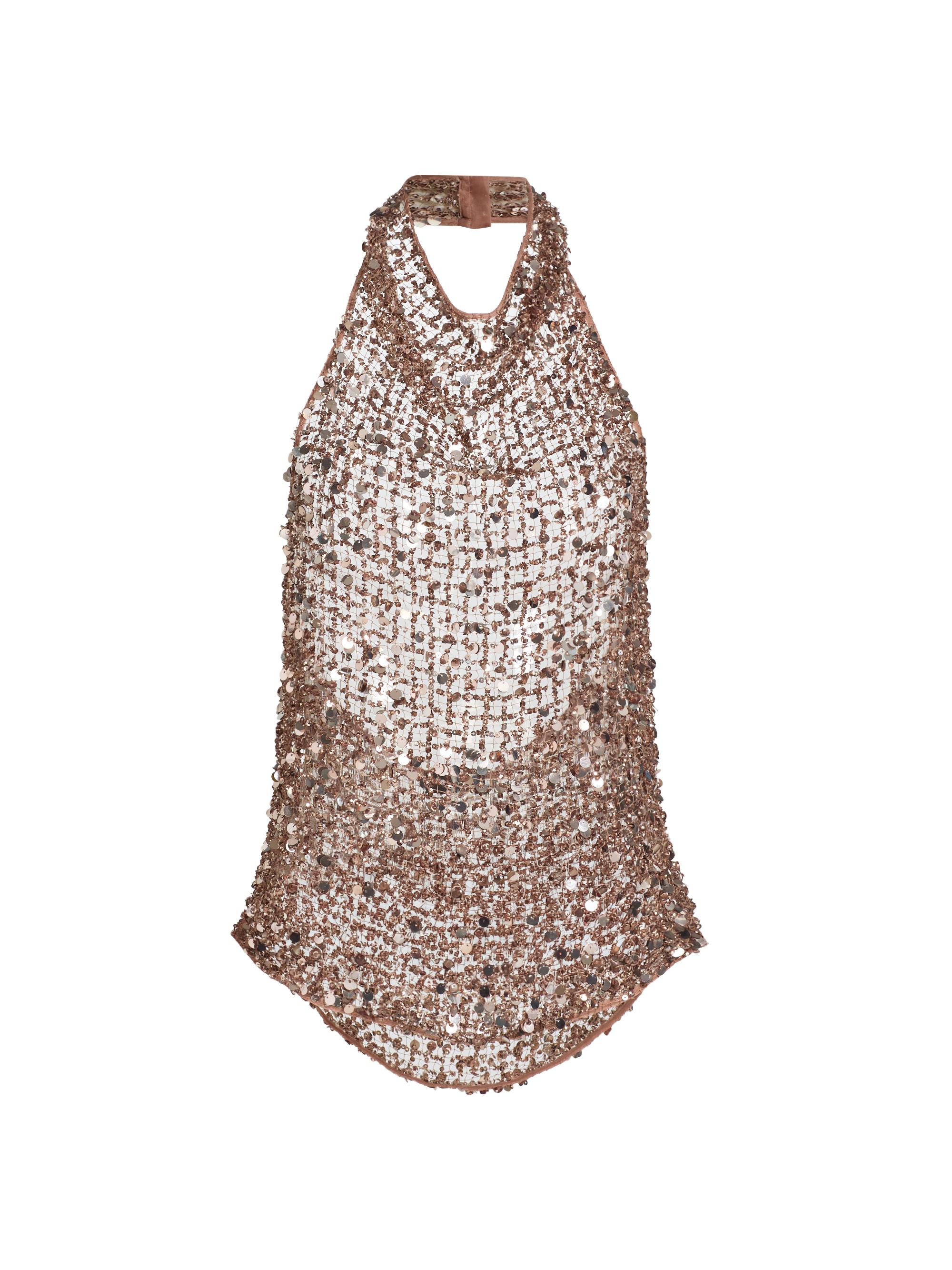 LaPointe Women's Sequined Net Mesh Halter Top - Cinder
