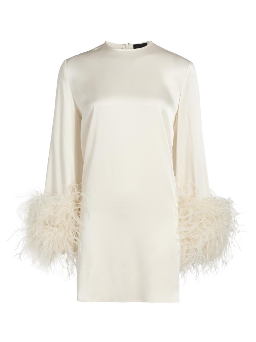 Lapointe Women's Satin Feather-cuff Shift Dress In White