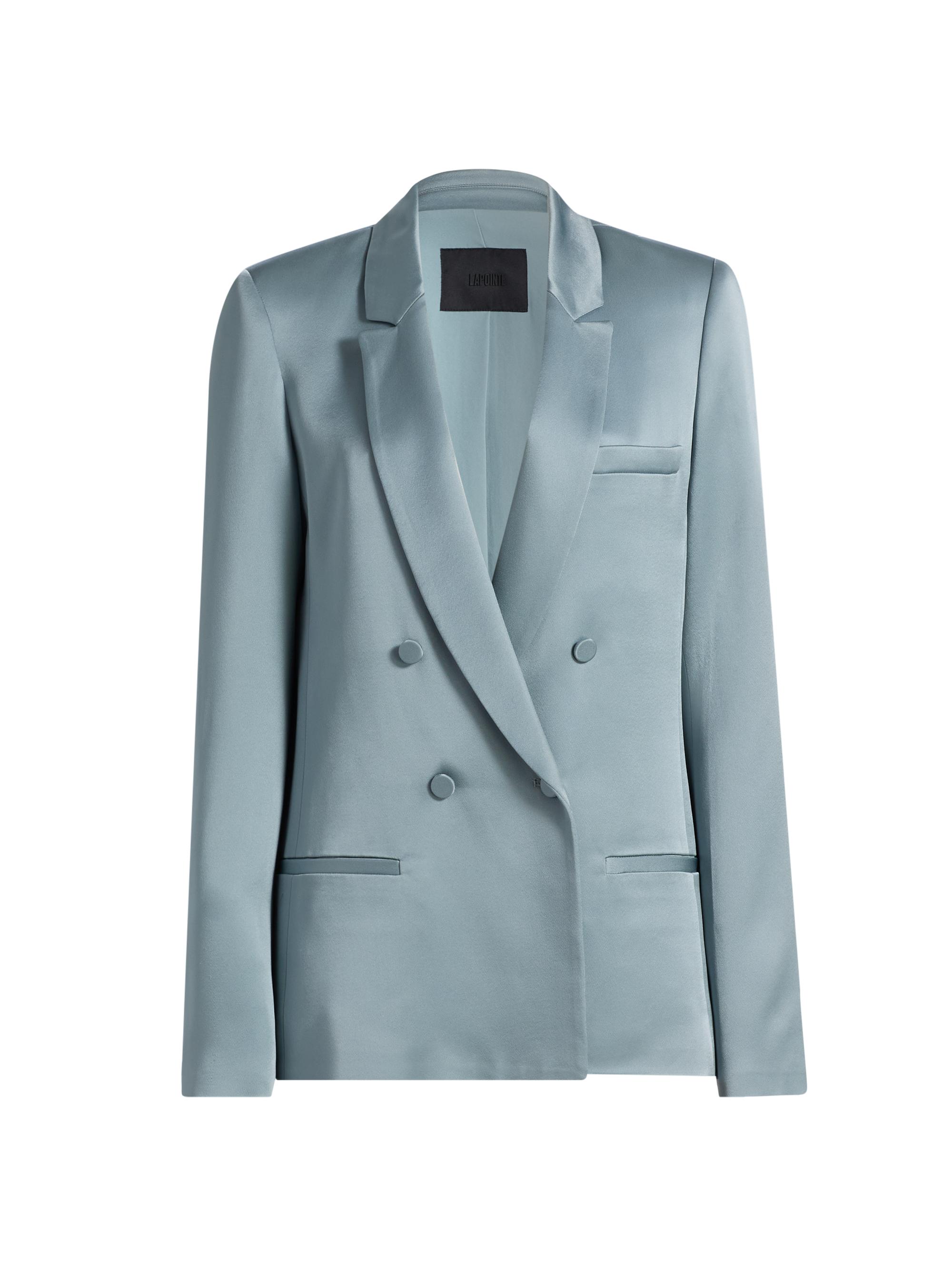 LaPointe Women's Satin Double-Breasted Blazer - Light Slate