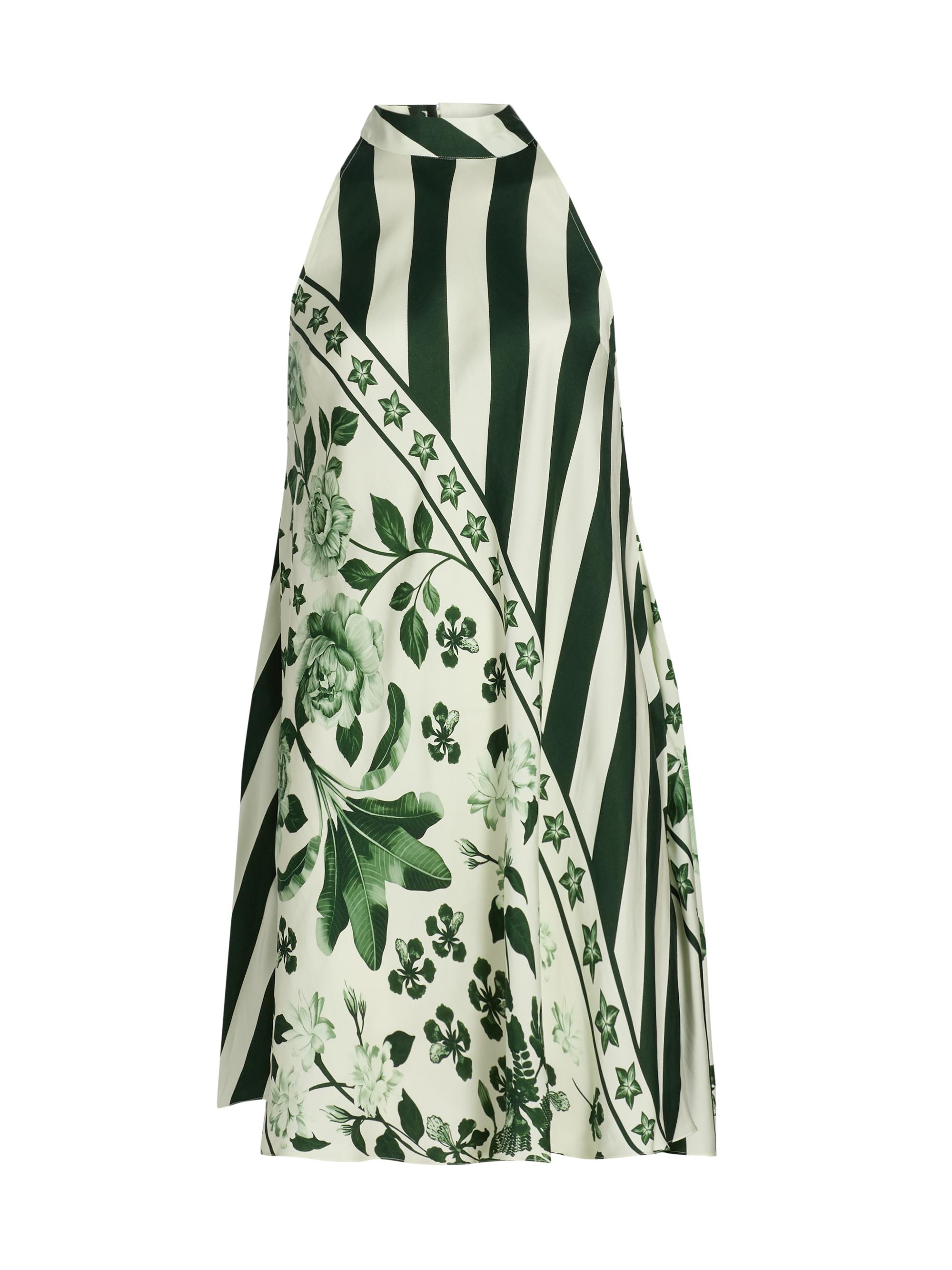 Verandah Women's Pushpanjali Bias Print Minidress -  Emerald Palm Mono Panel