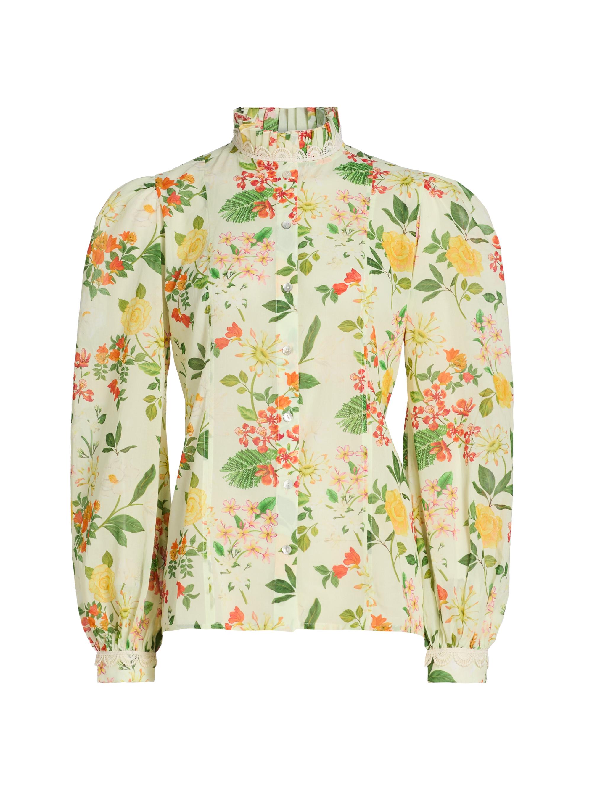 Verandah Women's Pushpanjali Floral Cotton Ruffle Collar Shirt -  Mixed Floral
