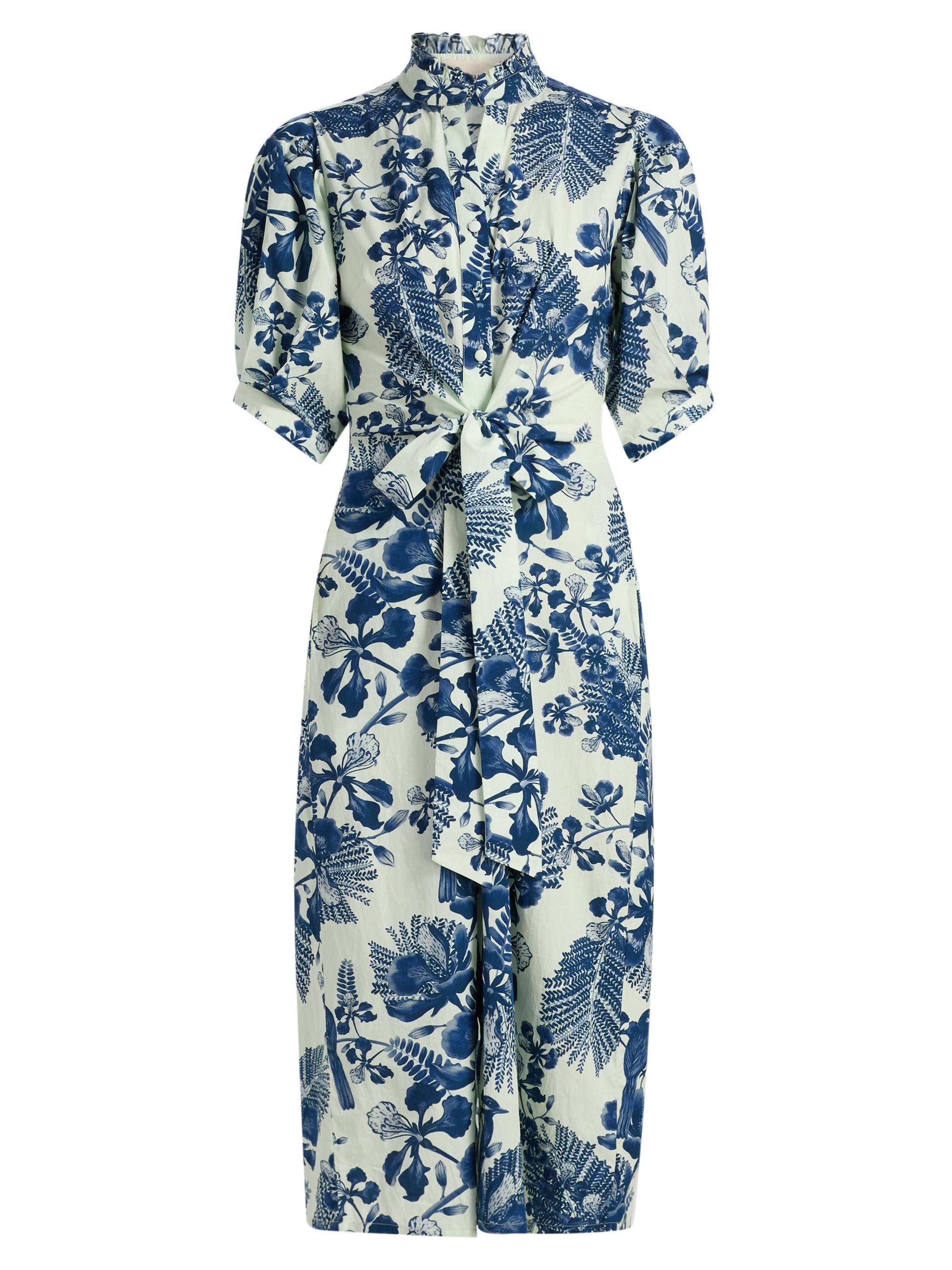 Verandah Women's Pushpanjali Floral Poplin Cotton Shirtdress -  And Navy Gulmohar