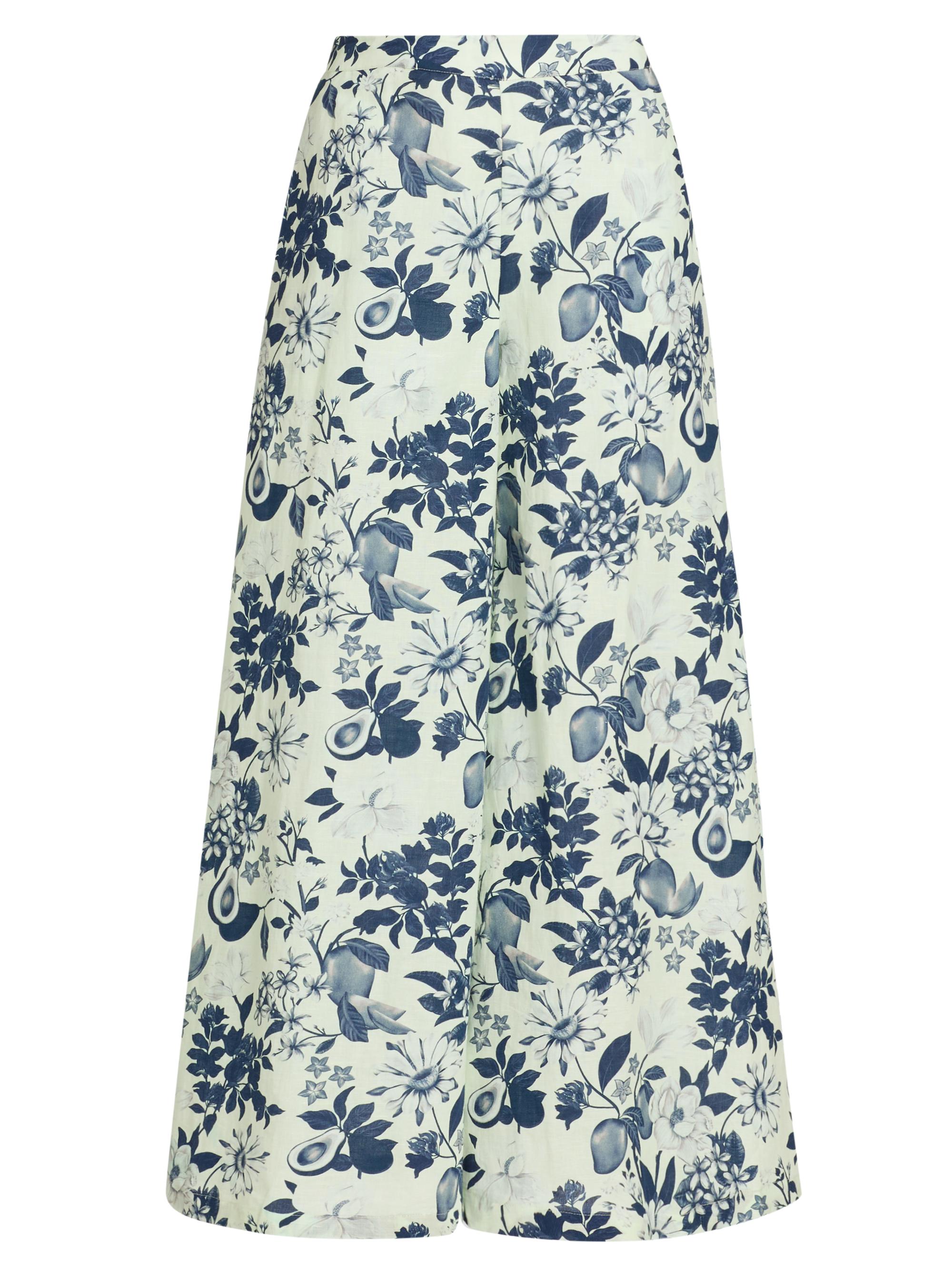 Verandah Women's Pushpanjali Floral Linen-Cotton Flare Pants -  And Navy Multi Motif