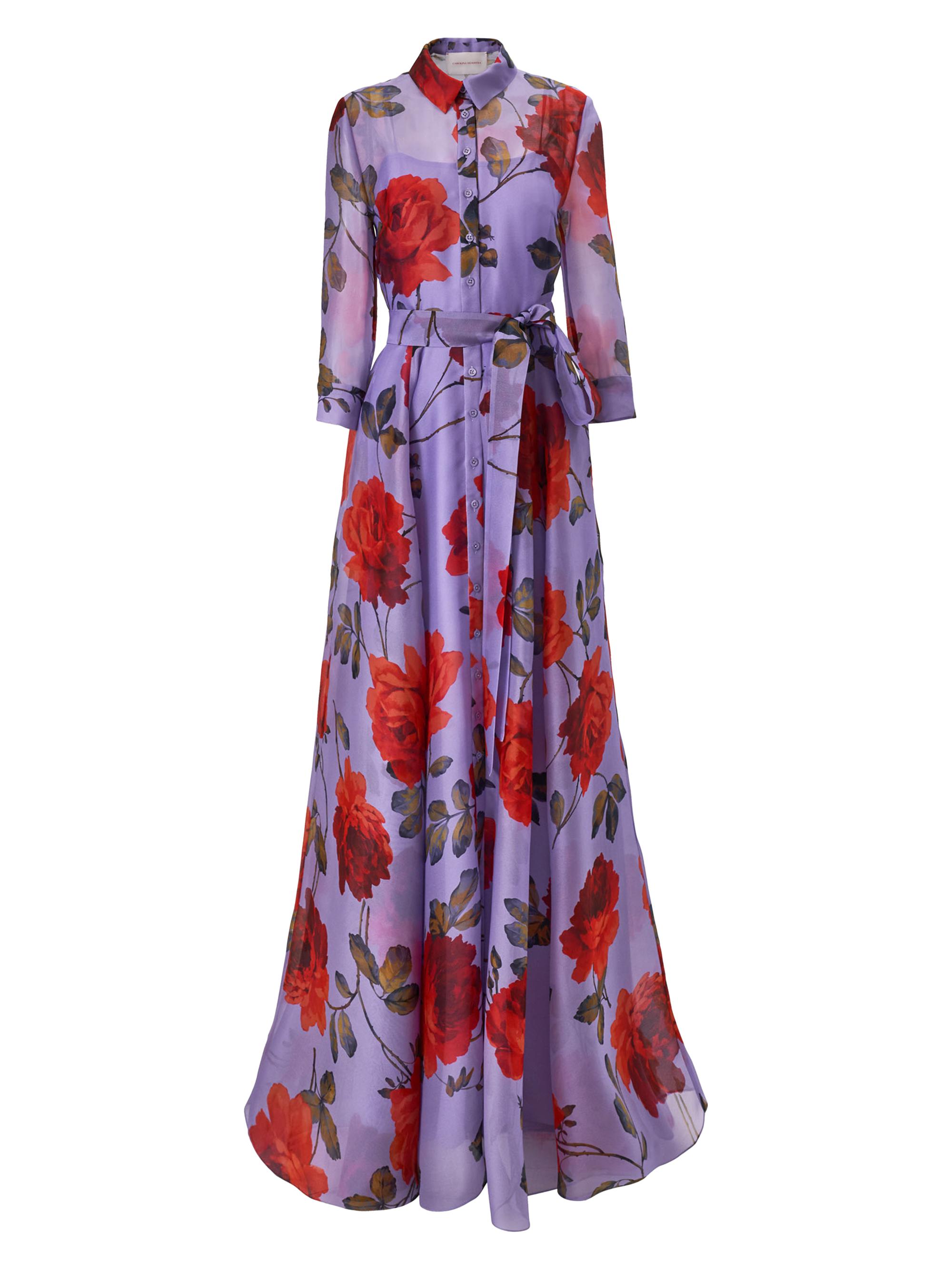 Carolina Herrera Women's Rose-Print Silk Trench Gown - Violeta Multi