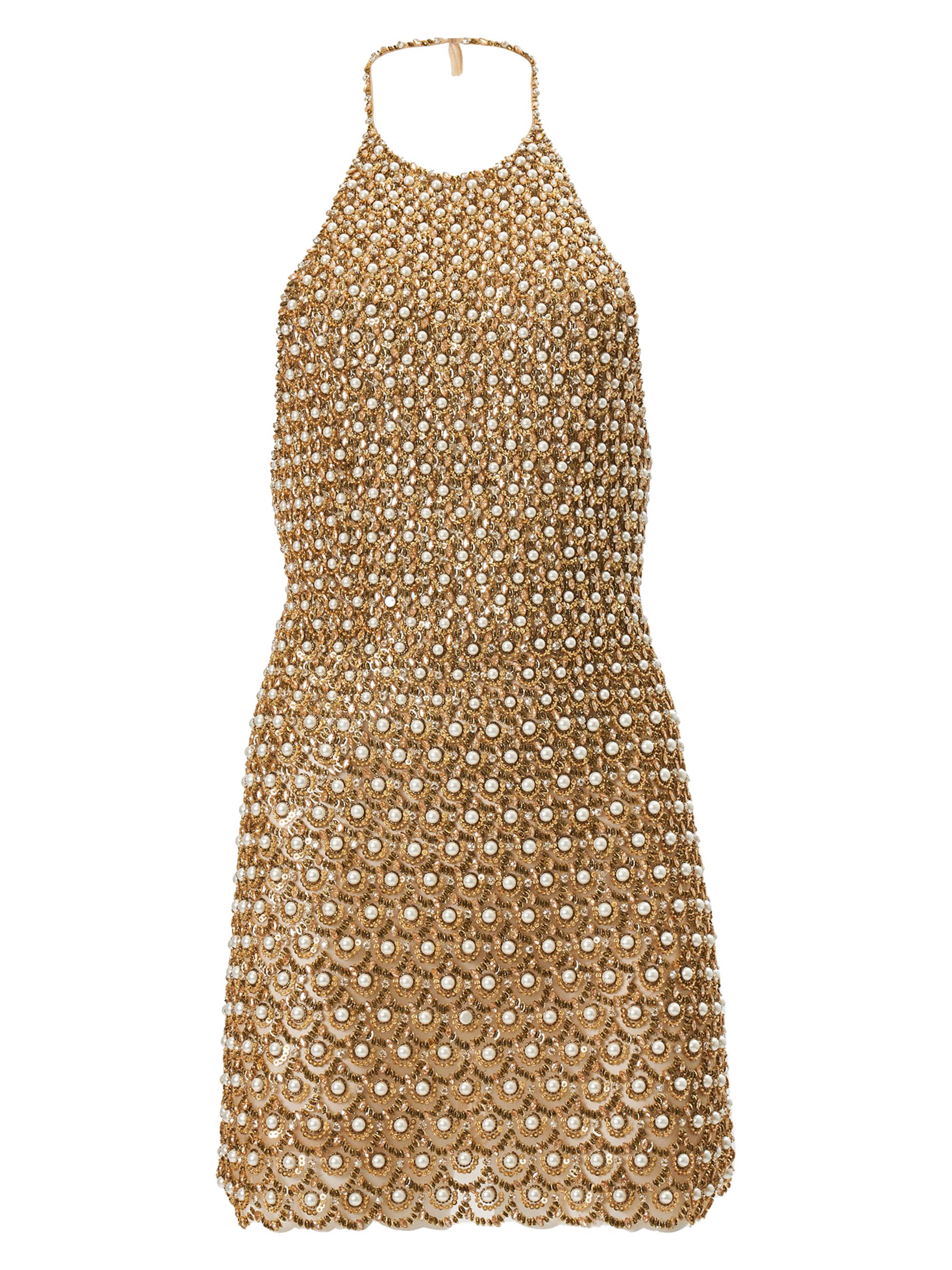 Carolina Herrera Women's Imitation Pearl-Embellished Halter Minidress - Gold