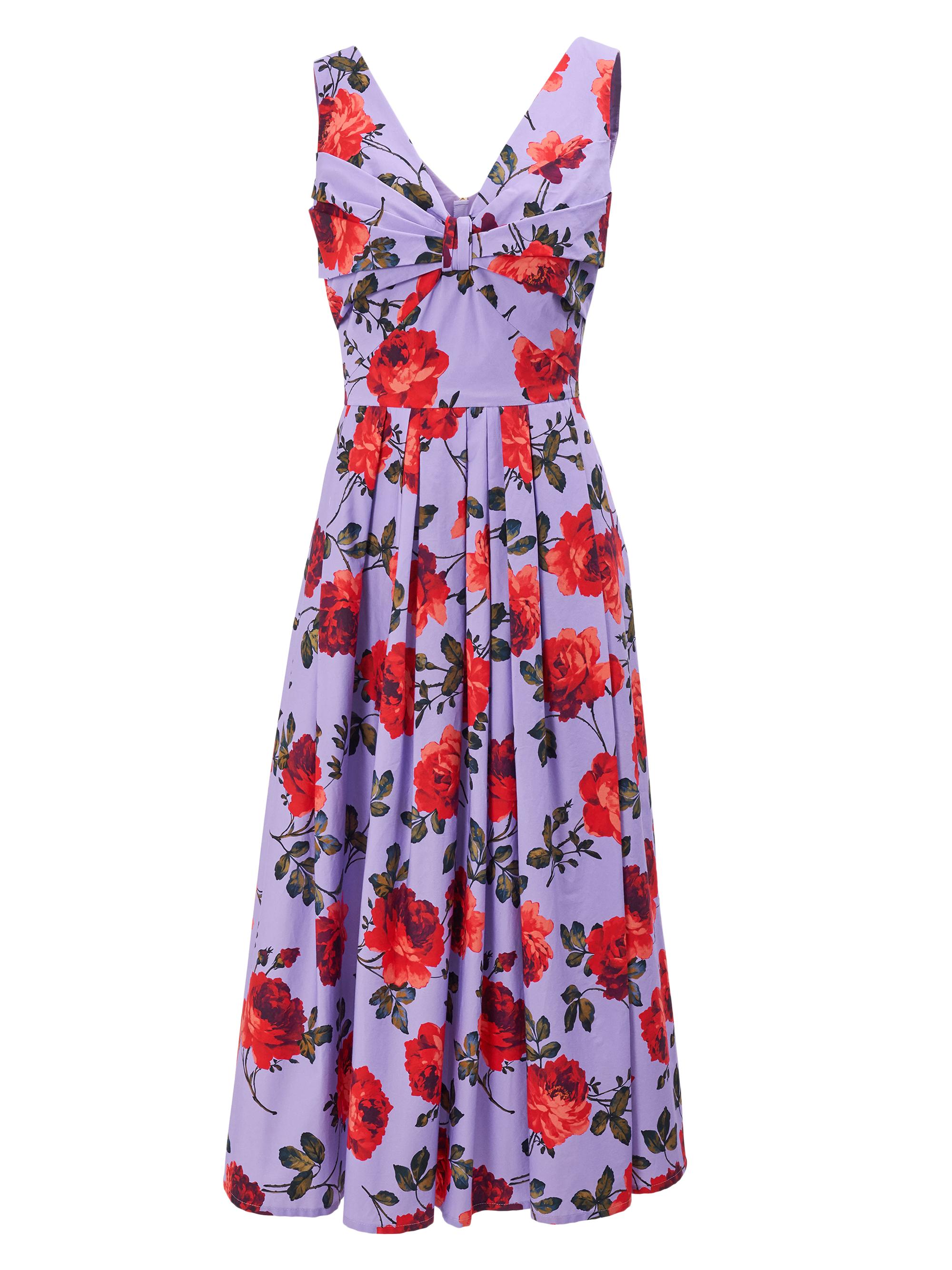 Carolina Herrera Women's Rose-Print Stretch-Cotton Knotted Cocktail Dress - Violeta Multi