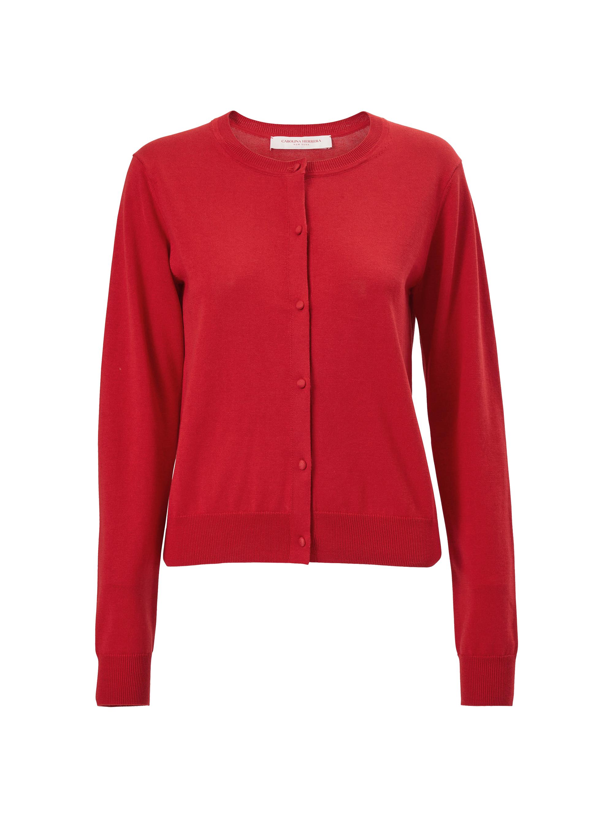 Carolina Herrera Women's Crewneck Silk-Cotton Cardigan - Violeta
