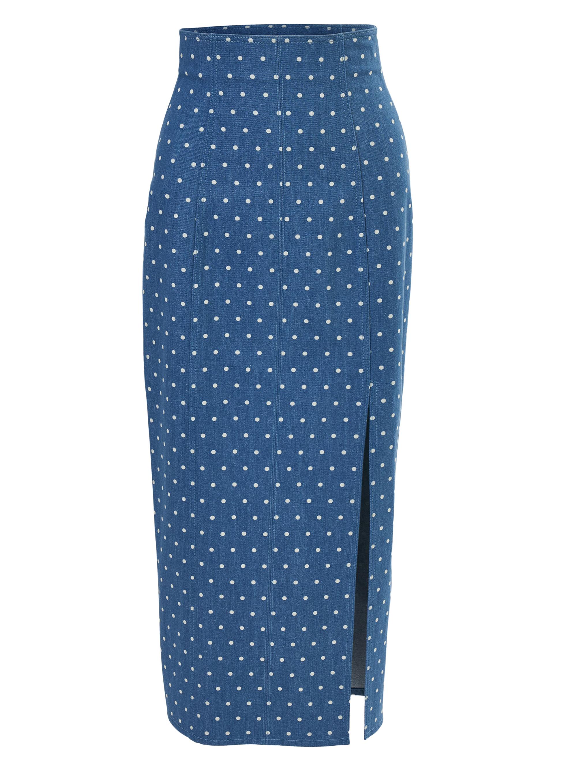 Carolina Herrera Women's Polka Dot Denim Midi-Skirt - Light Blue