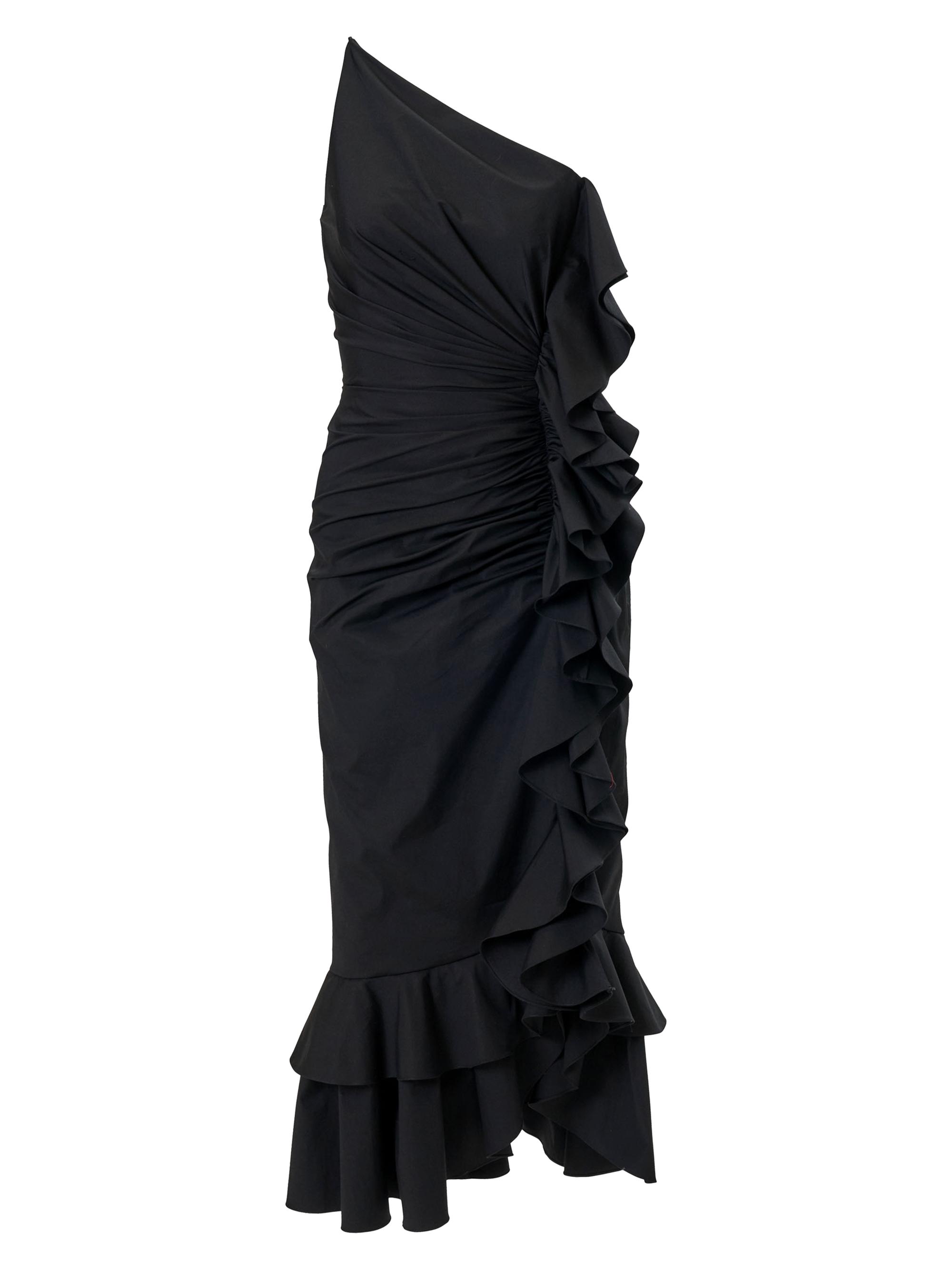 Carolina Herrera Women's Ruched One-Shoulder Ruffle Cocktail Dress - Black