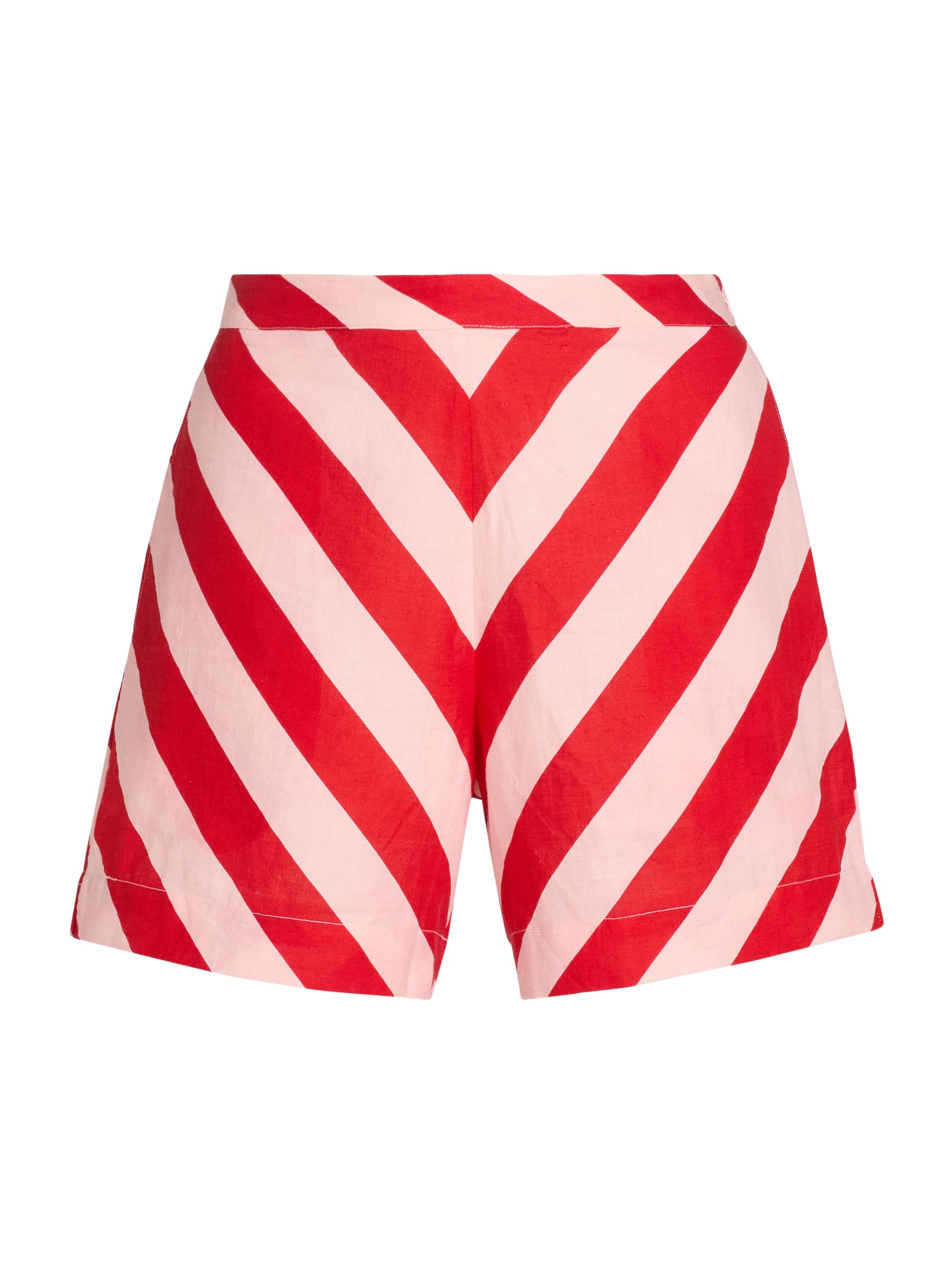 Verandah Women's Pushpanjali Summer Striped Linen-Cotton Shorts - Blush And Red Stripes