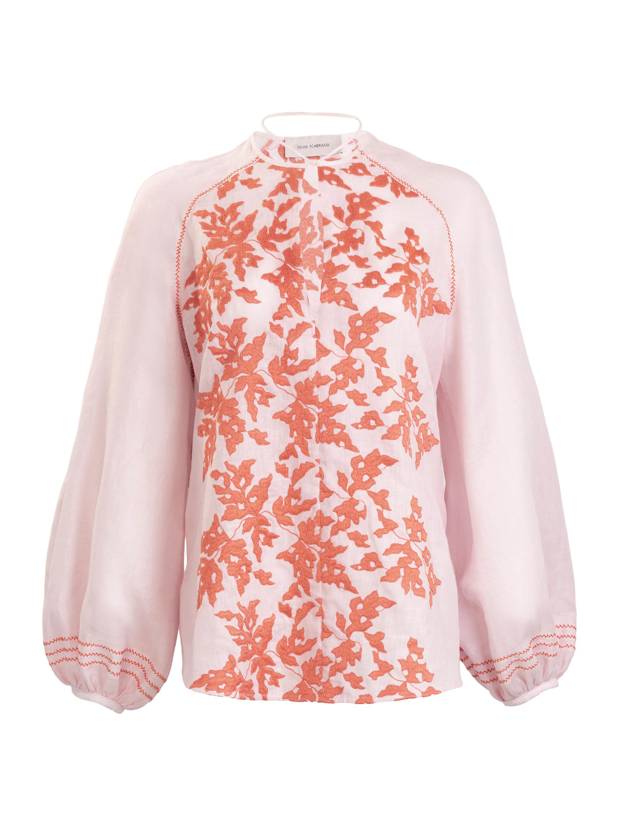 Silvia Tcherassi Women's Molveno Embroidered Cotton Blouse - Pink Orange Embroidery