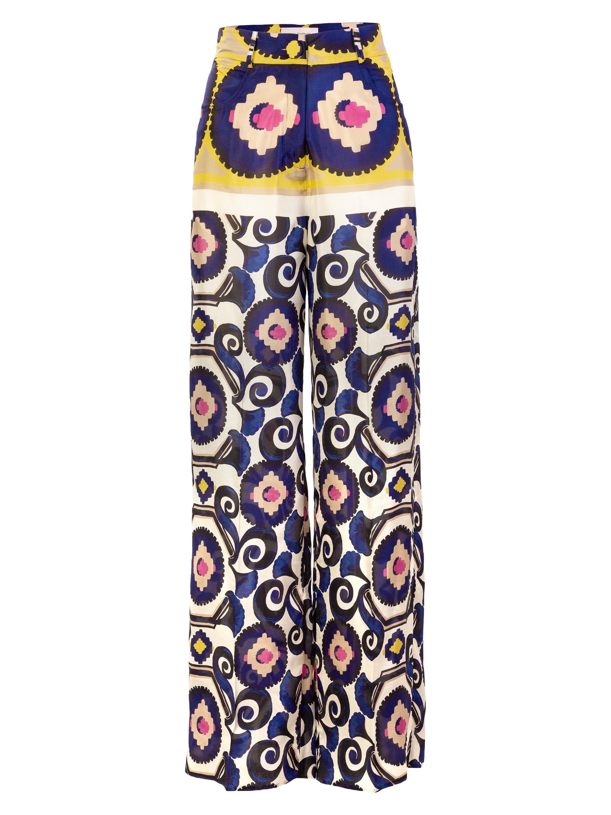 Silvia Tcherassi Women's Emine Mosaic Print Silk Pants - Yellow Mosaic