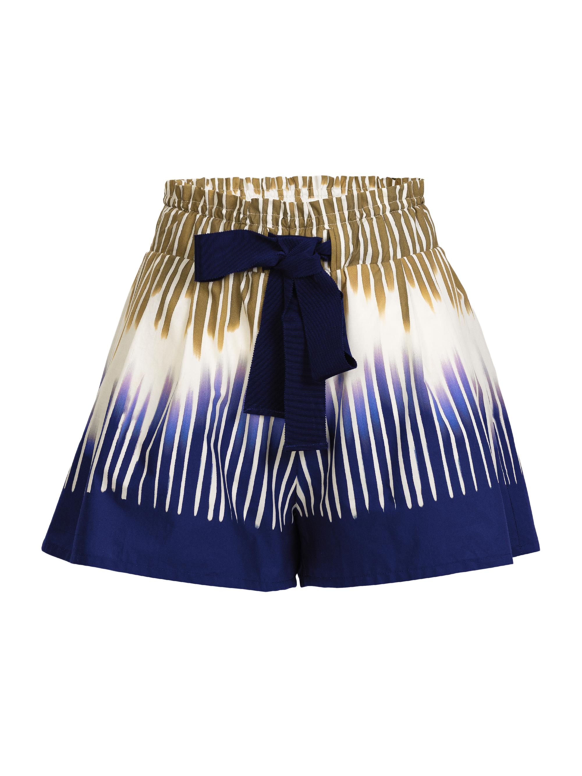 Silvia Tcherassi Women's Giorgio Dyed Cotton Shorts - Navy Mustard Abstract - Women's Clothing