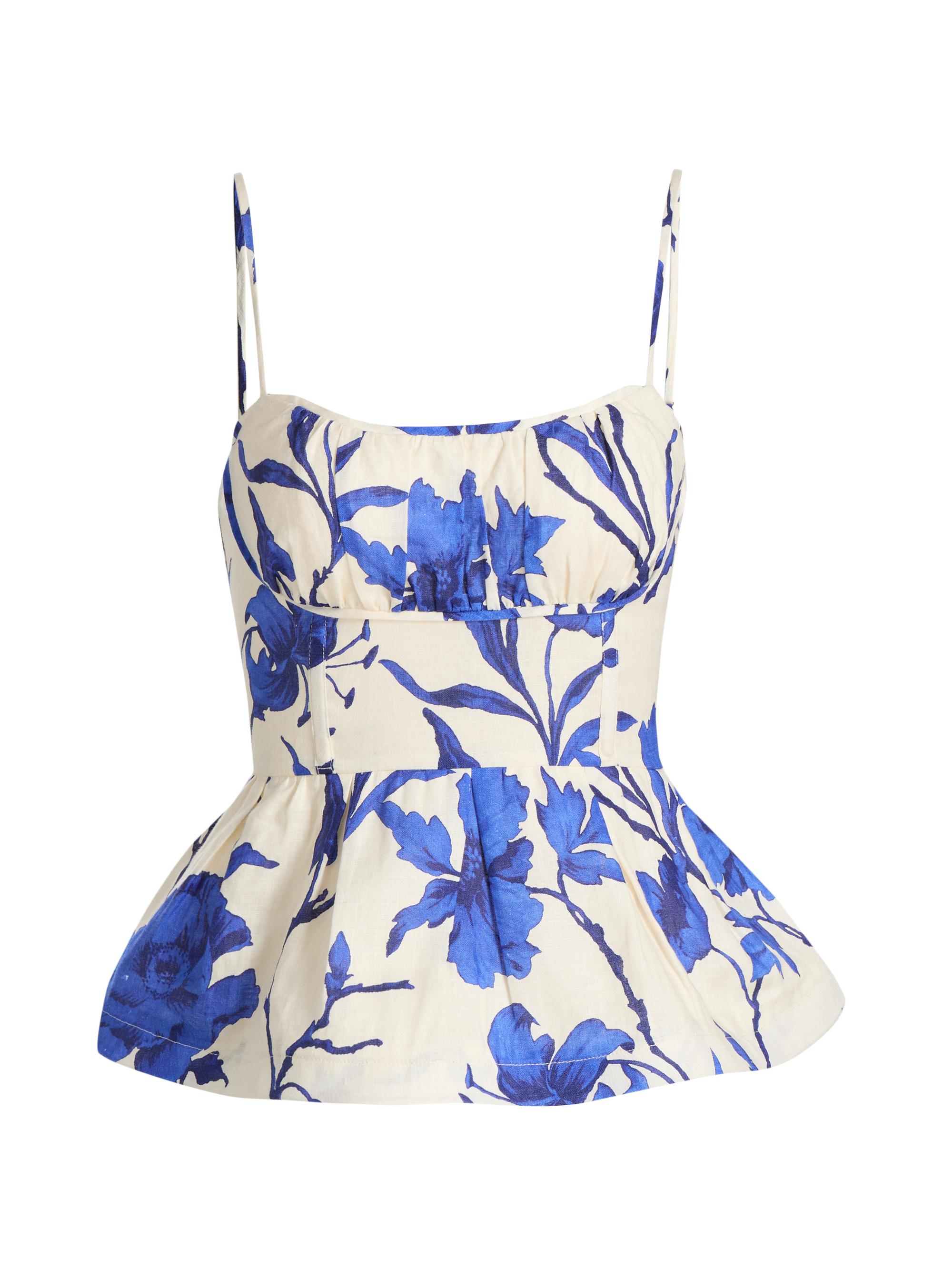 Cara Cara Women's Alba Floral Linen Peplum Top - Athena Cobalt