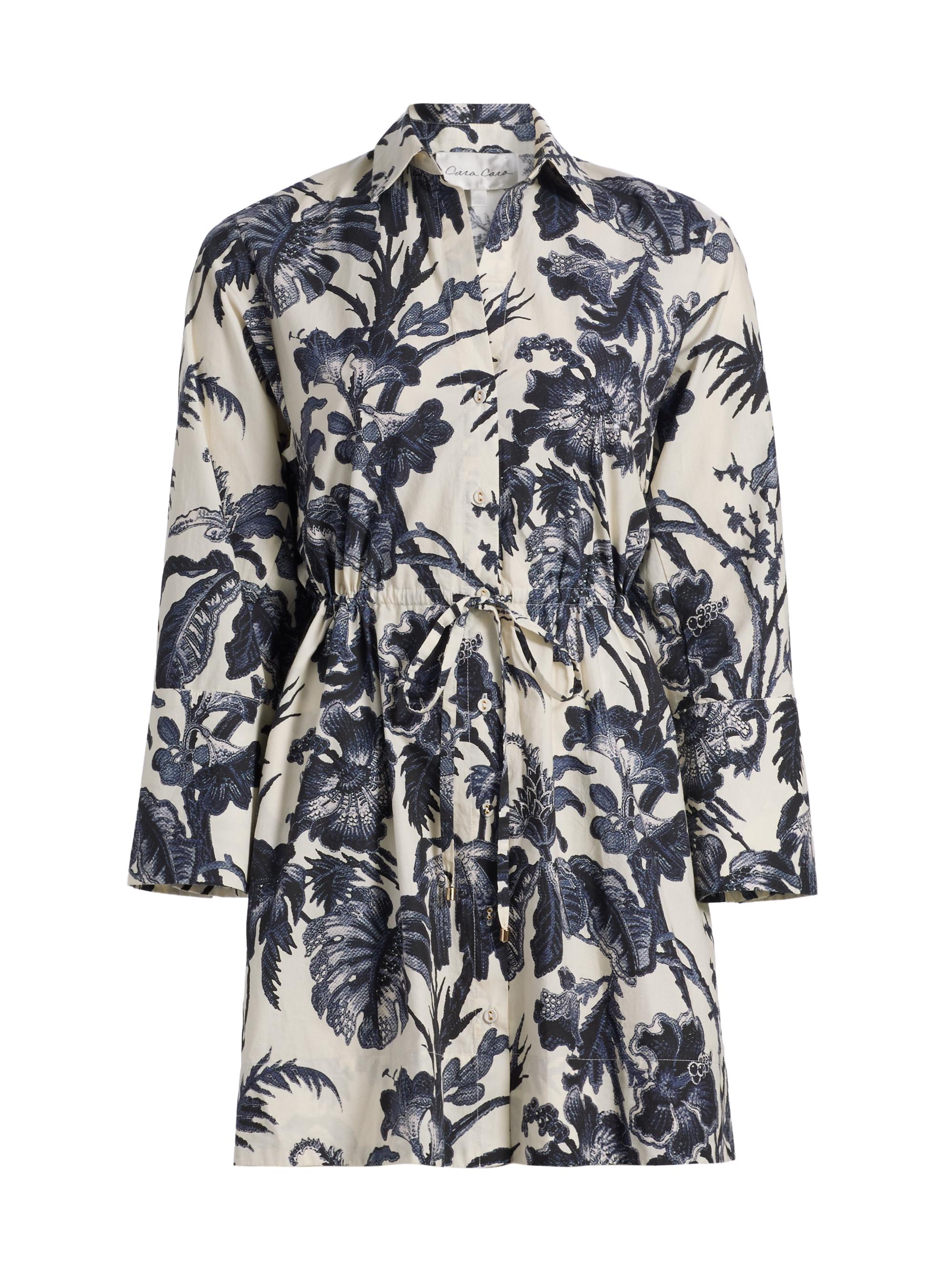 Cara Cara Women's Henry Printed Cotton Poplin Mini-Shirtdress - Fauna Floral Navy