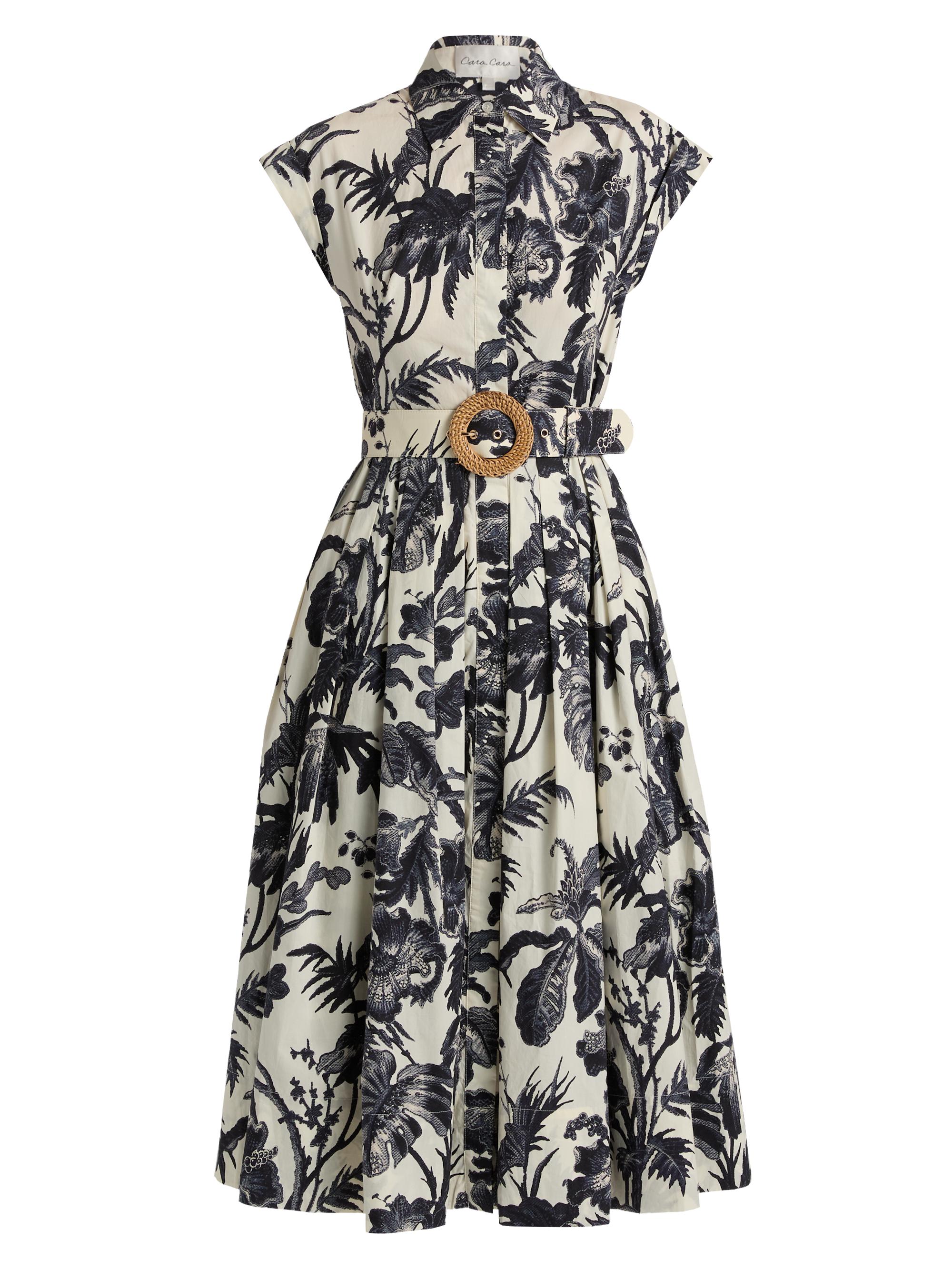 Cara Cara Women's Octavia Botanical Belted Midi-Dress - Fauna Floral Navy