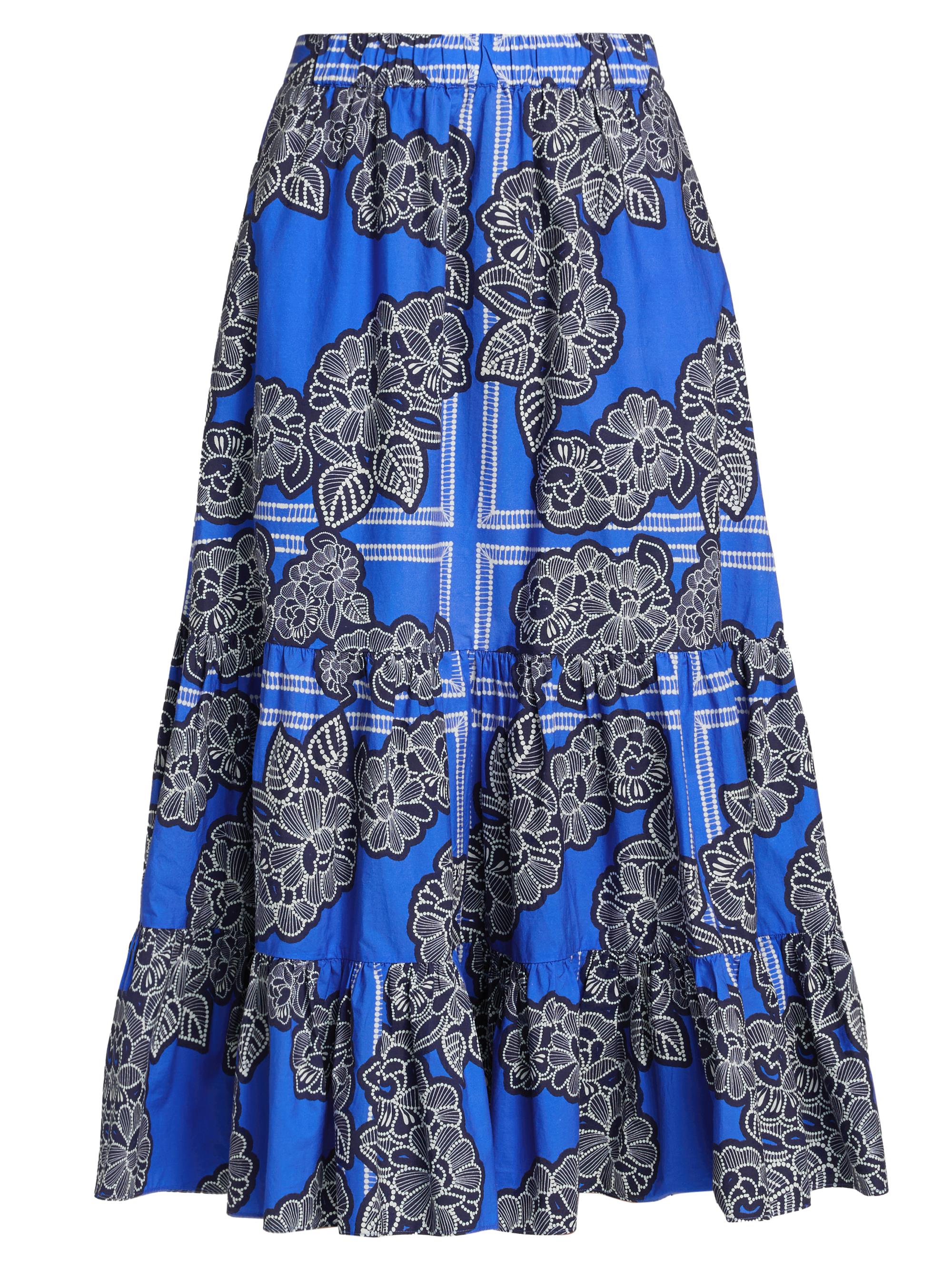 Cara Cara Women's Chase Floral Cotton Tiered Midi-Skirt - Carved Petals Cobalt