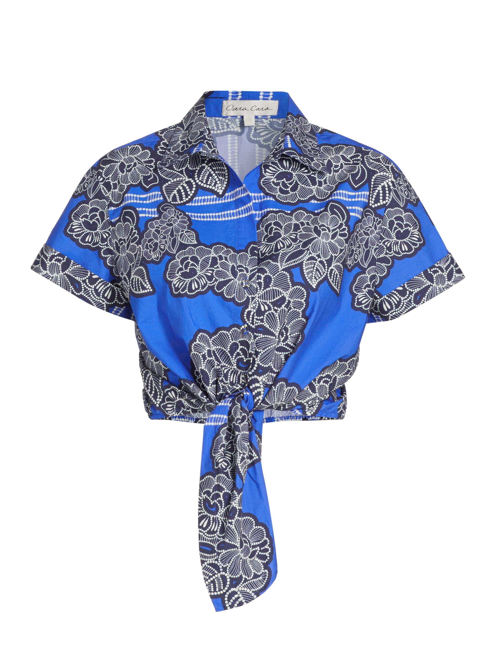 Cara Cara Women's Asbury Floral Cotton Poplin Crop Shirt - Carved Petals Cobalt