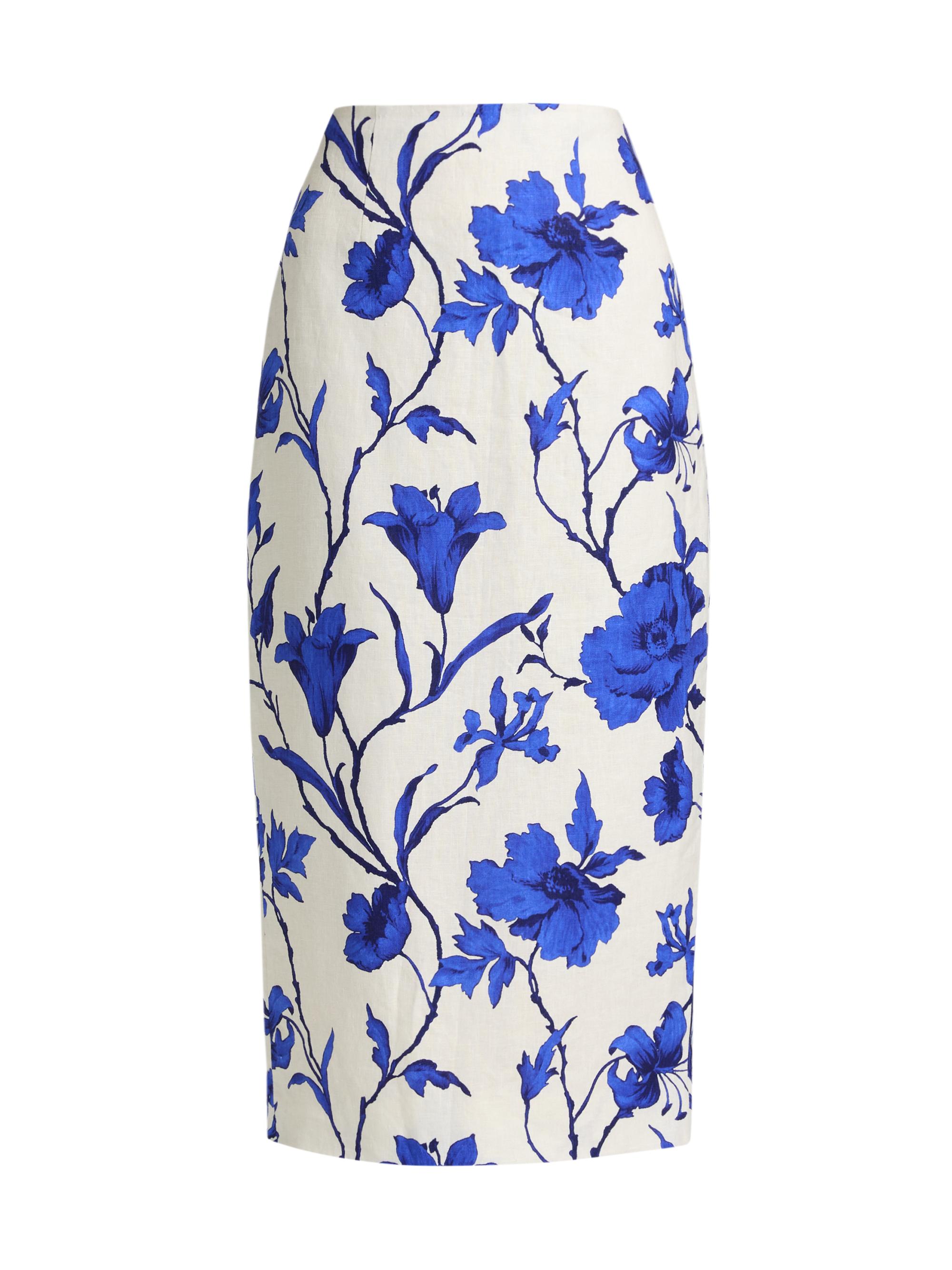 Cara Cara Women's Sienna Botanical Linen Pencil Skirt - Athena Cobalt