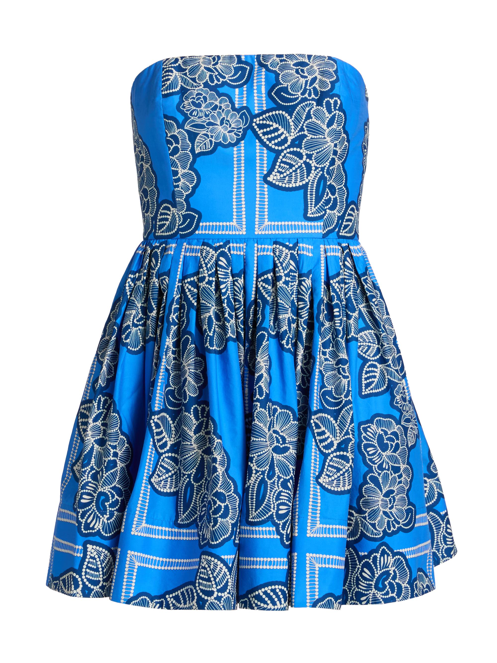 Cara Cara Women's Torres Floral Strapless Cotton Minidress - Carved Petals Cobalt