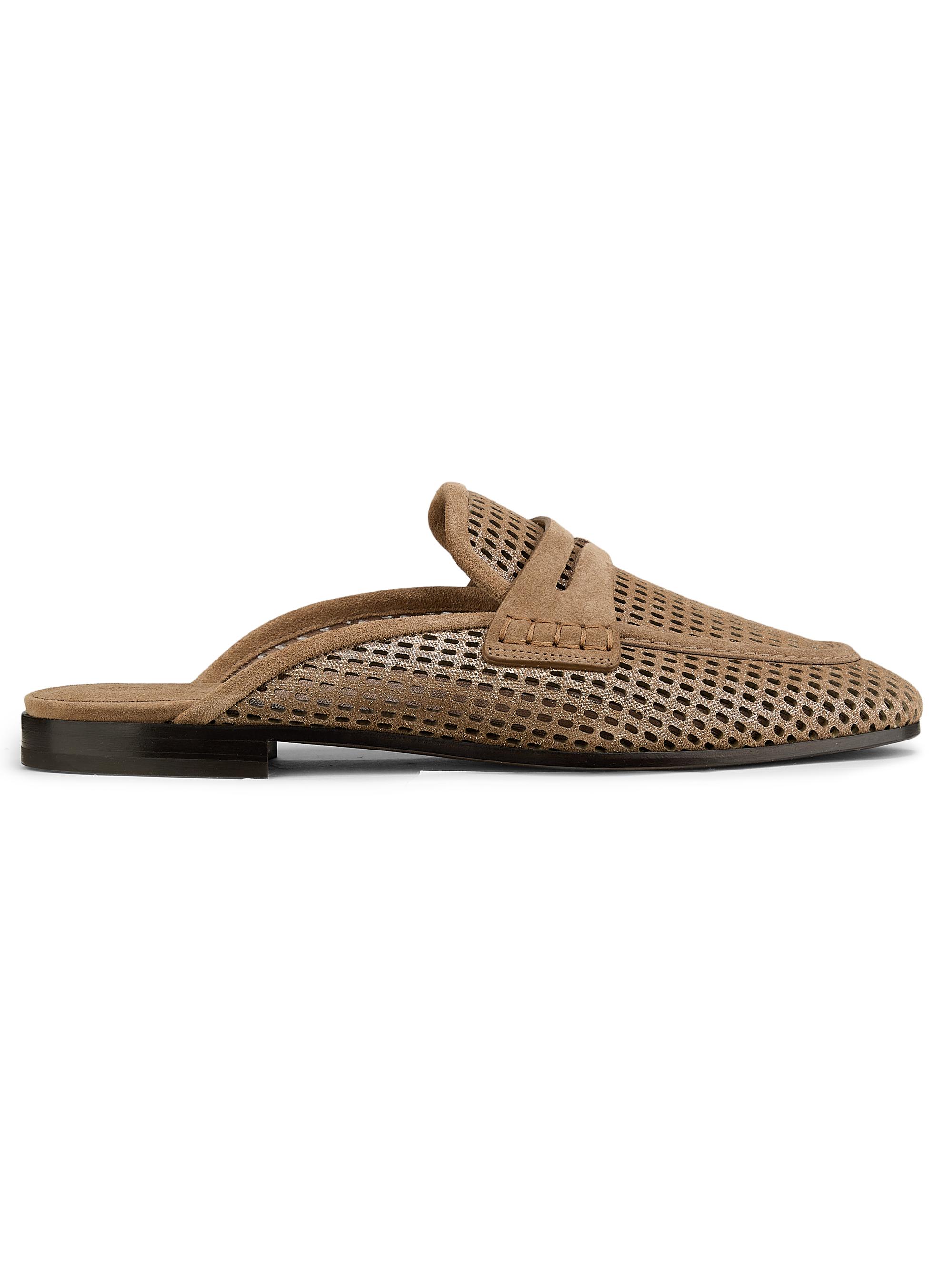 Brunello Cucinelli Women's Laminated Perforated Suede Mules - Chestnut
