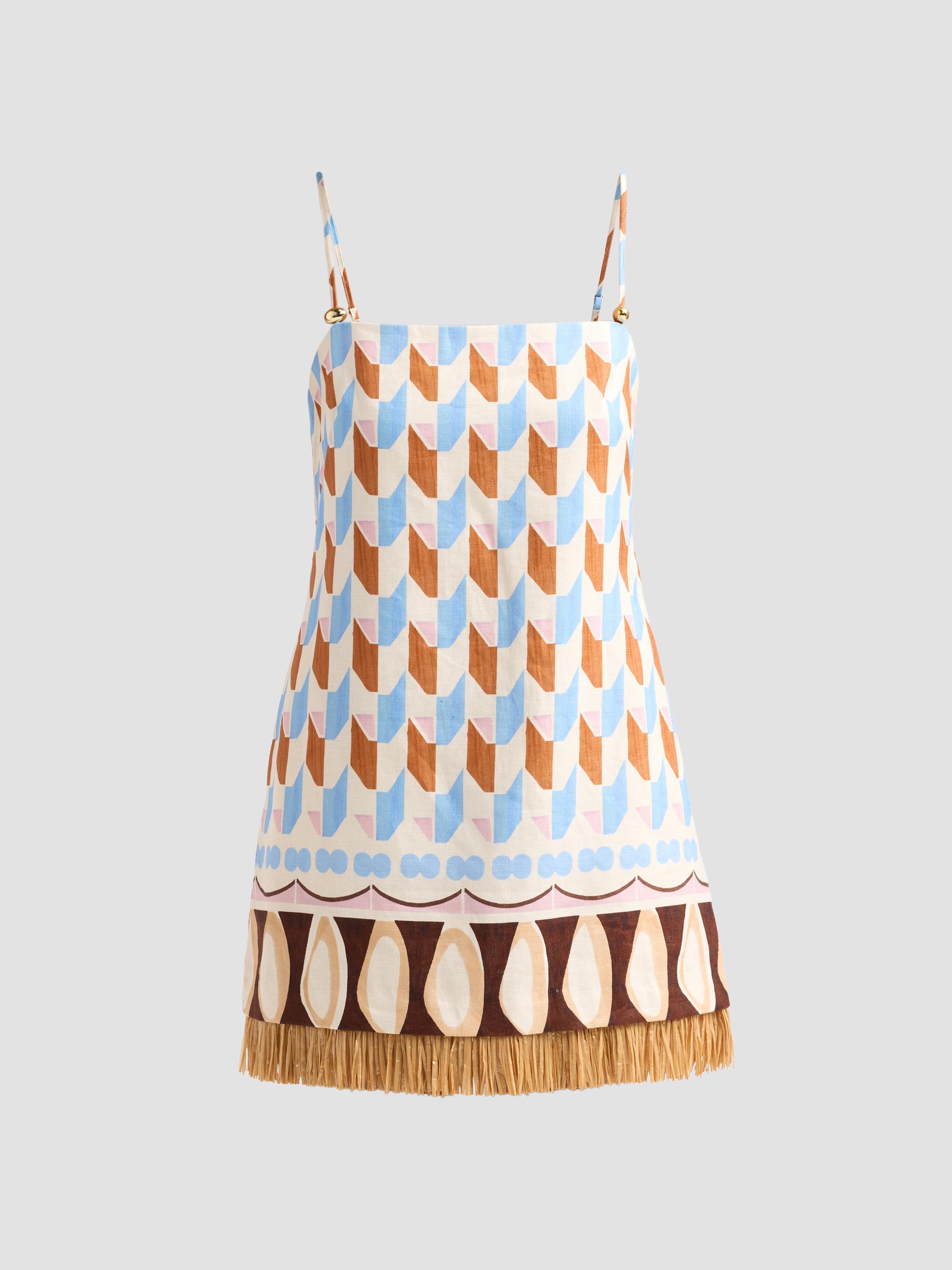 Cara Cara Women's Valencia Geometri Raffia Fringe Mini Dress - Talavera Tile
