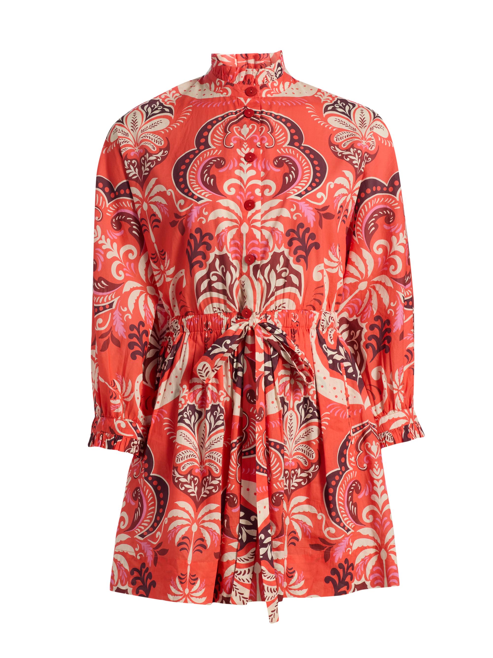 Cara Cara Women's Beatrice Floral Cotton Mini-Shirtdress - Palm Pavillion Coral