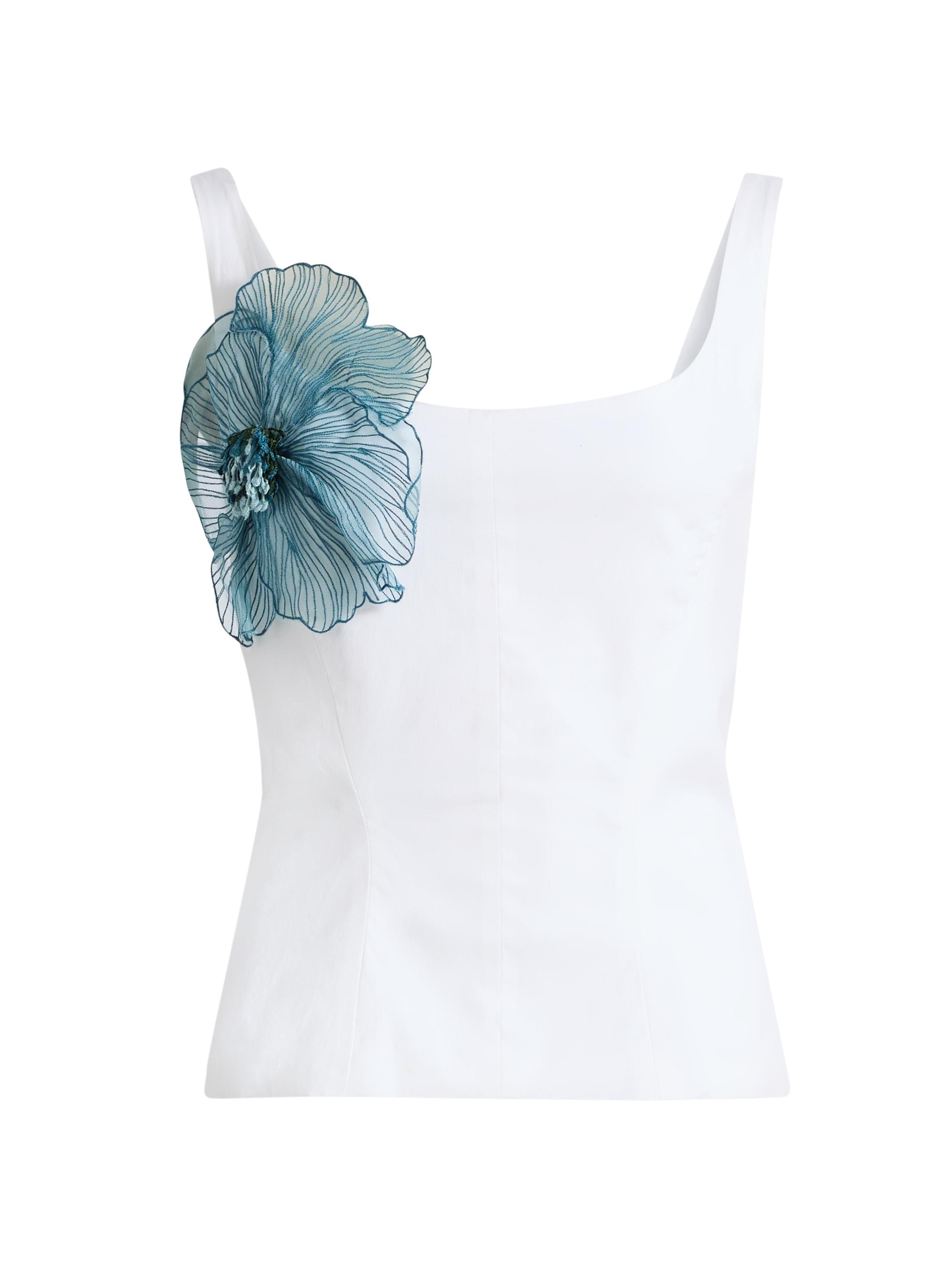 Lela Rose Women's Peony Embroidered Scoopneck Top - White Mallard