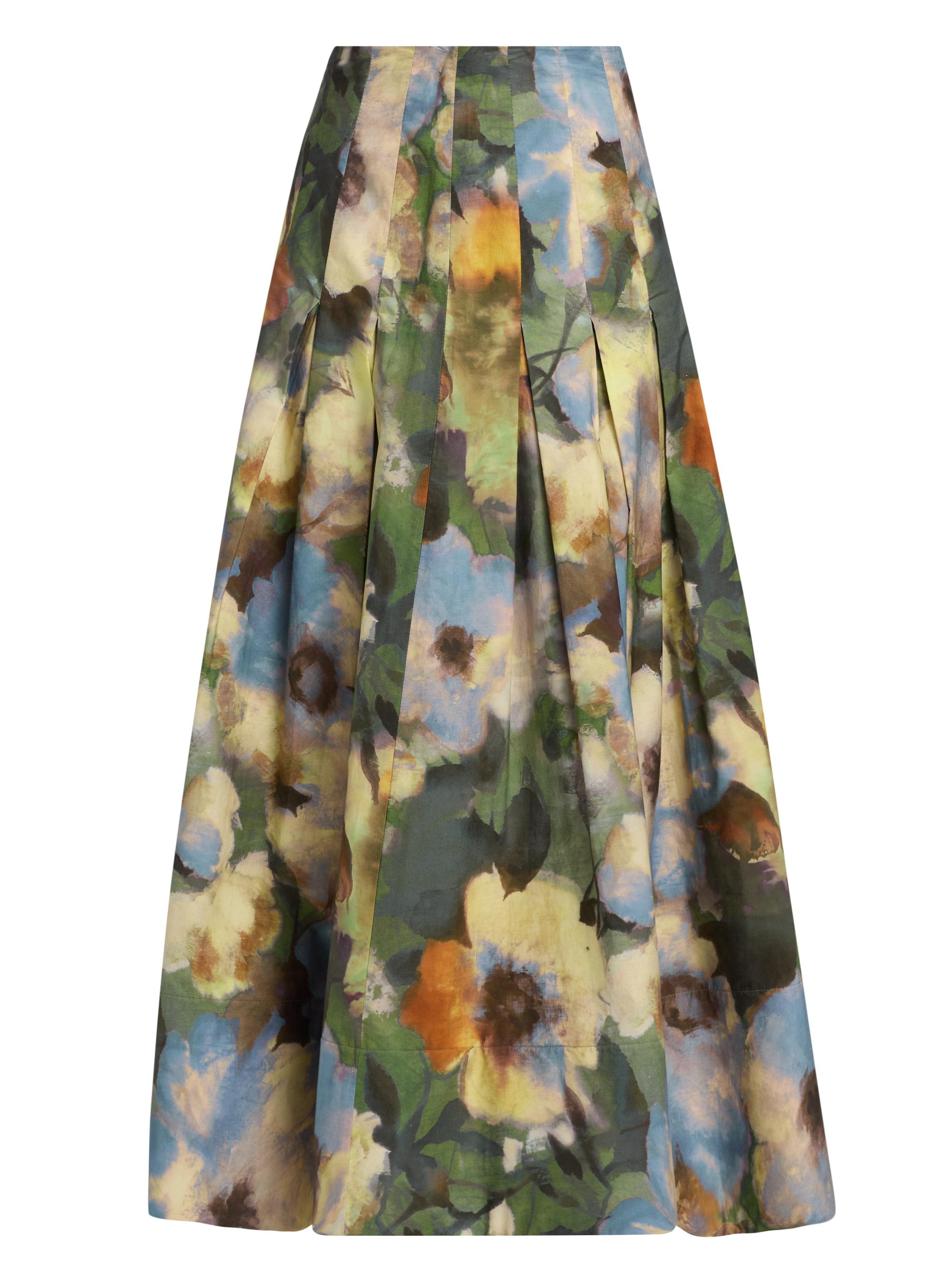 Lela Rose Women's Floral Cotton Pleated Maxi Skirt - Cactus Multi
