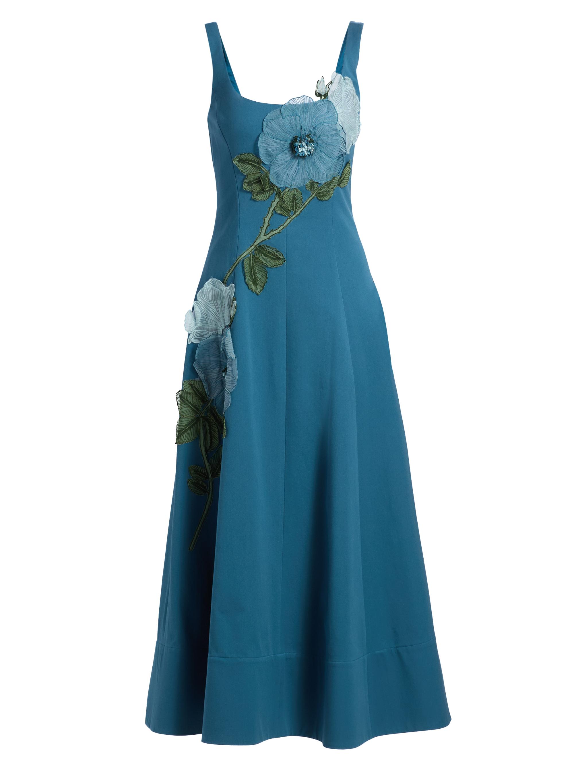 Lela Rose Women's 3D Floral-Embroidered Cotton-Blend Maxi Dress - Mallard