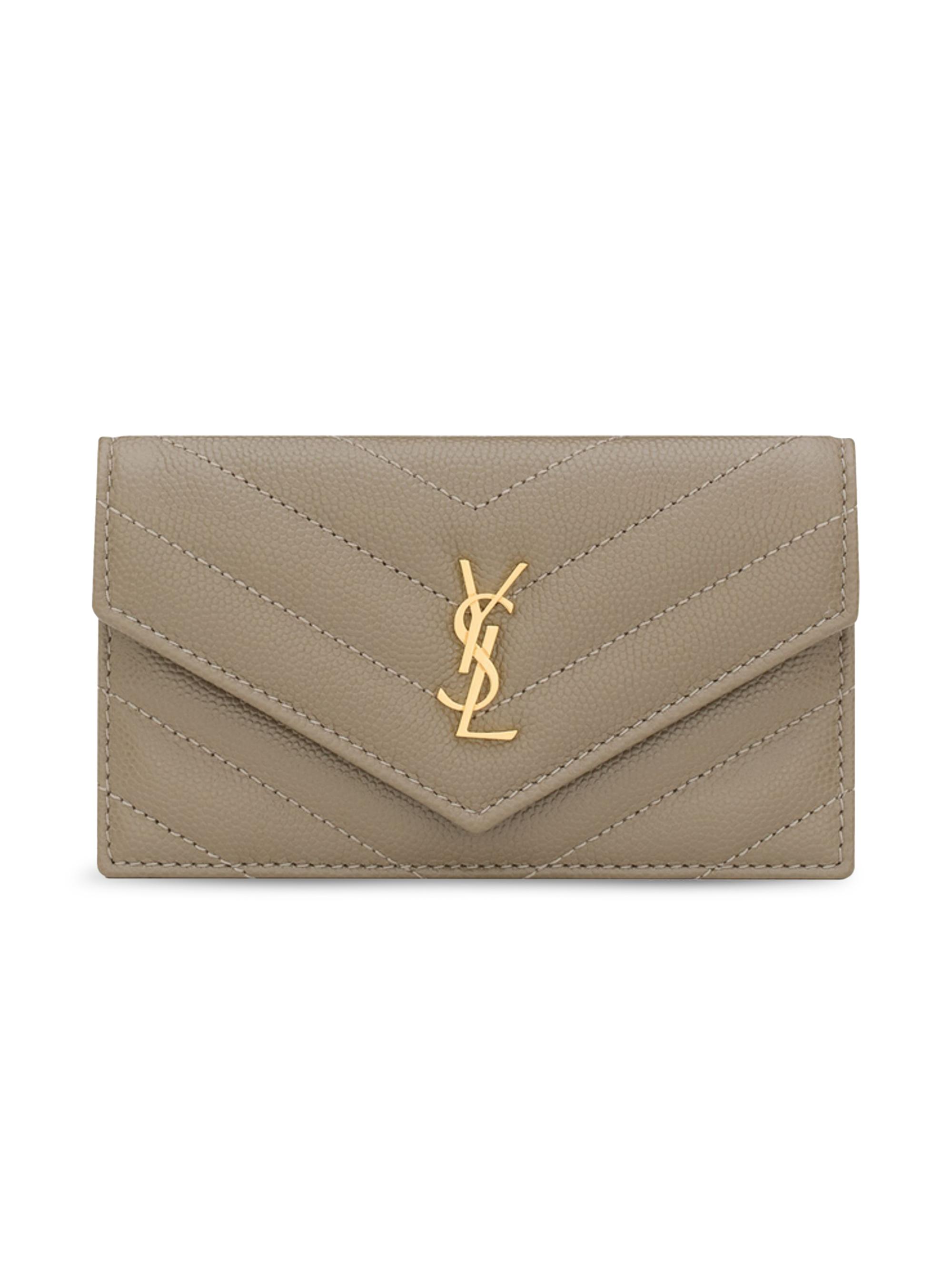 Saint Laurent Cassandre Matelassé Compact Tri Fold Wallet In Grain