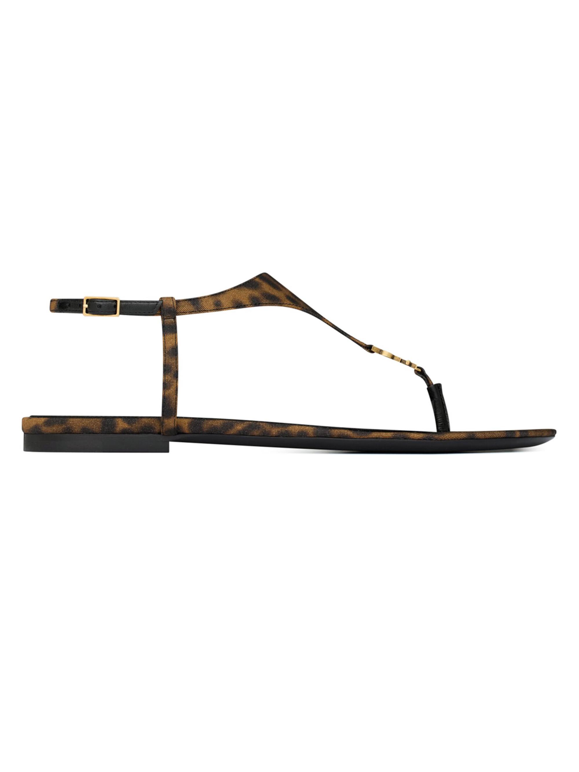 Saint Laurent Women's Cassandra Sandals in Leopard Grosgrain - Leopard