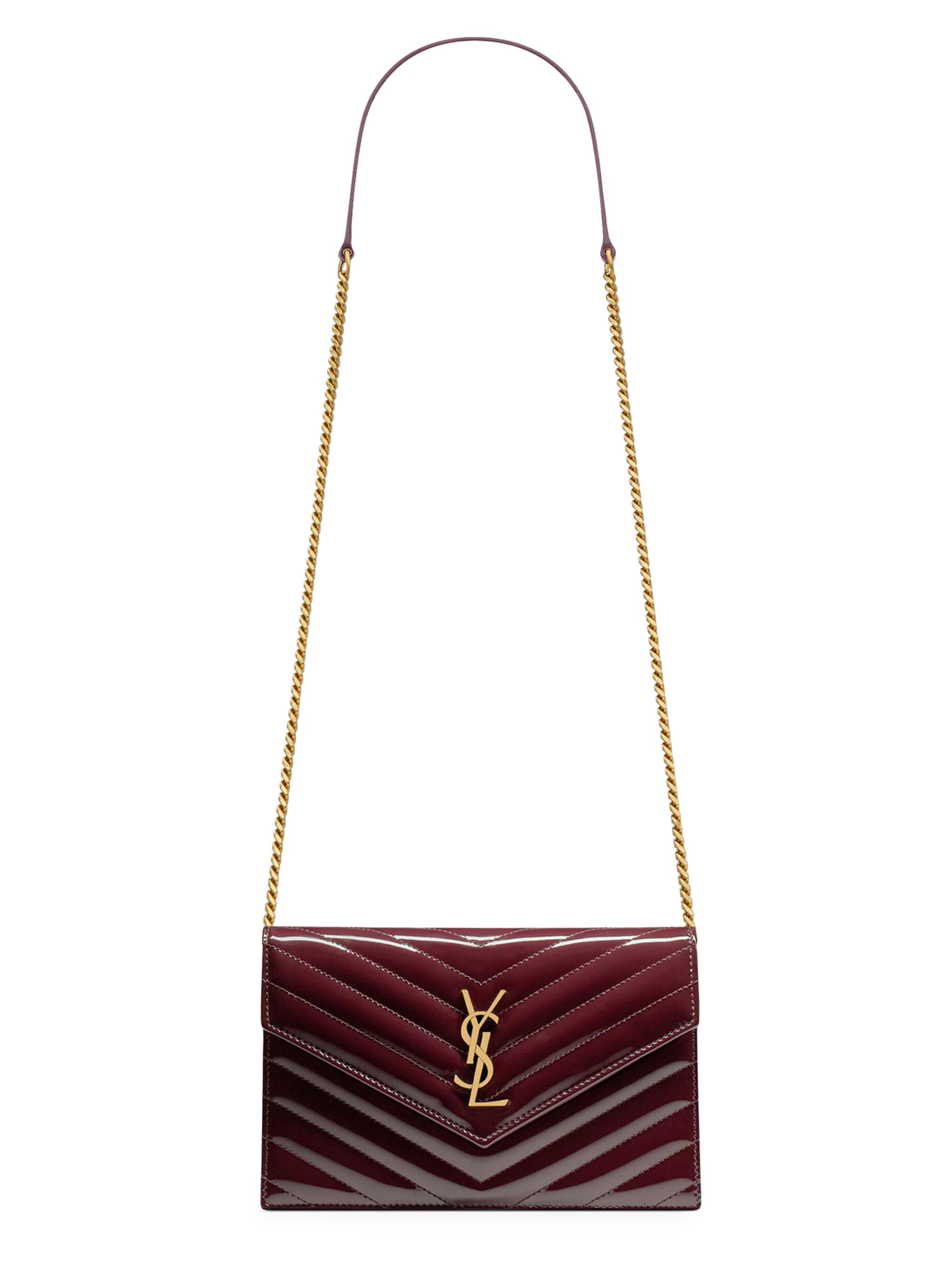 Saint Laurent Women's Cassandre Envelope Chain Wallet in Patent Leather - Dark Red Wine