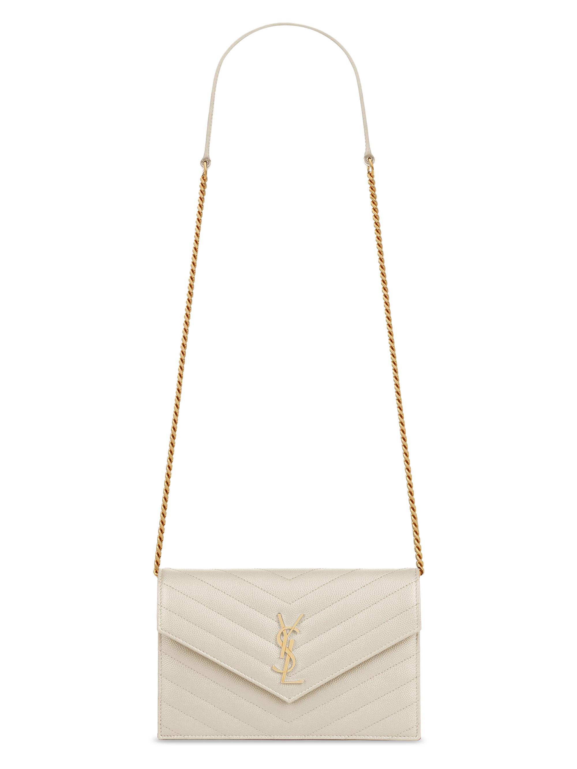 Saint Laurent Women's Cassandre Envelope Chain Wallet in Grain De Poudre Leather - Crema Soft