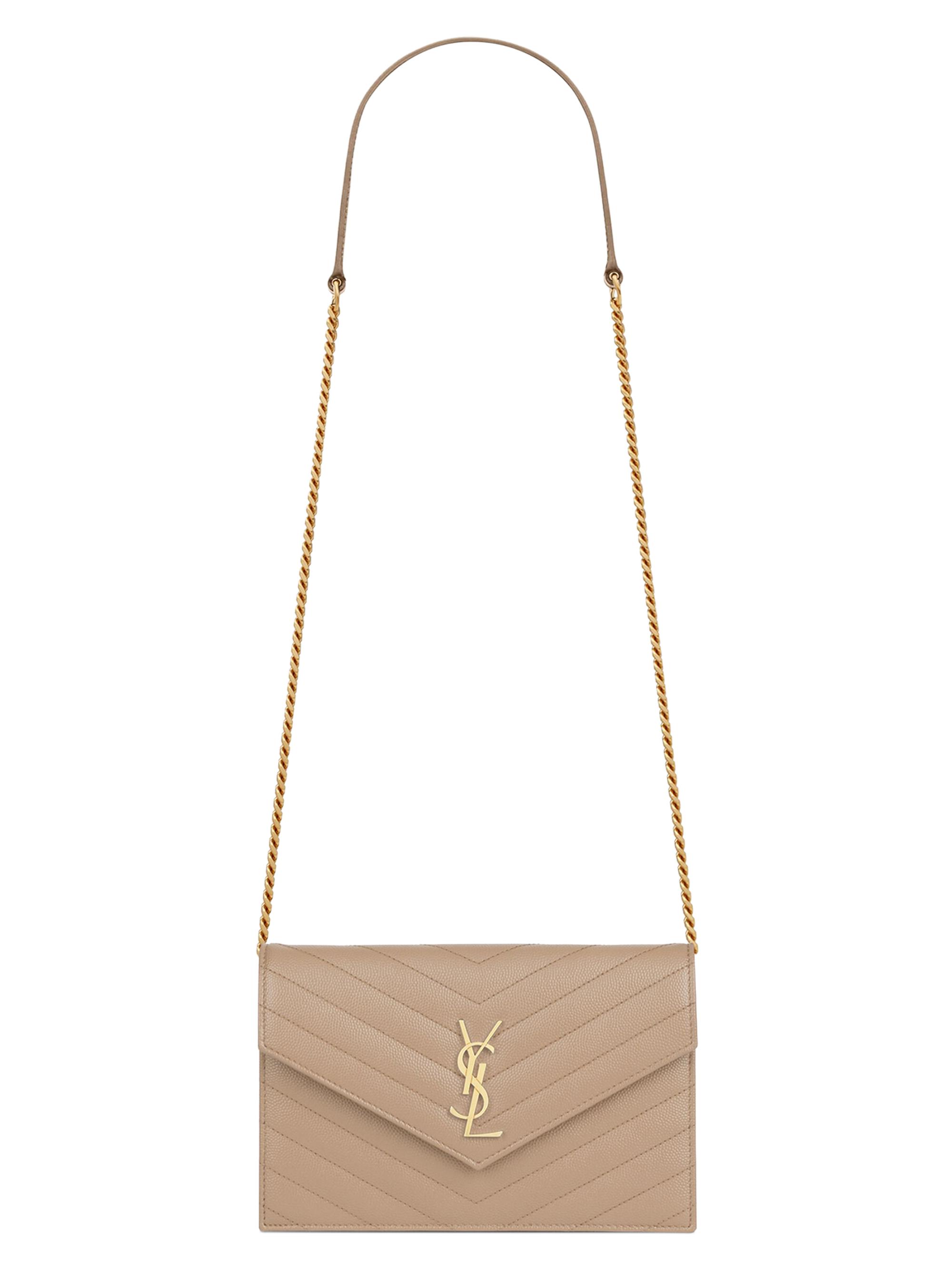 Saint Laurent Women's Cassandre Envelope Chain Wallet in Grain De Poudre Leather - Dark Beige | Thumbnail 4