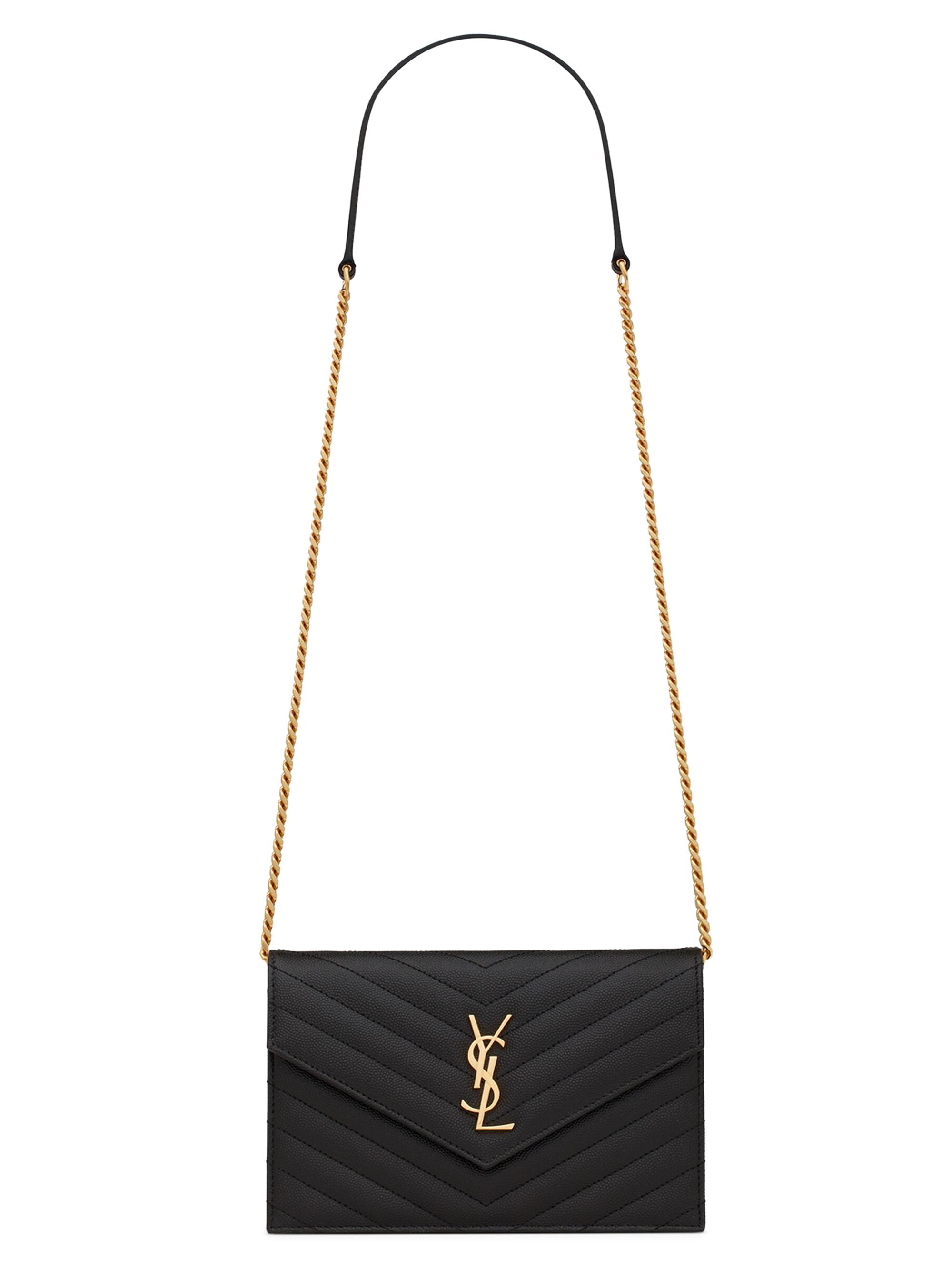 Saint Laurent Women's Cassandre Envelope Chain Wallet in Grain De Poudre Leather - Noir | Thumbnail 3