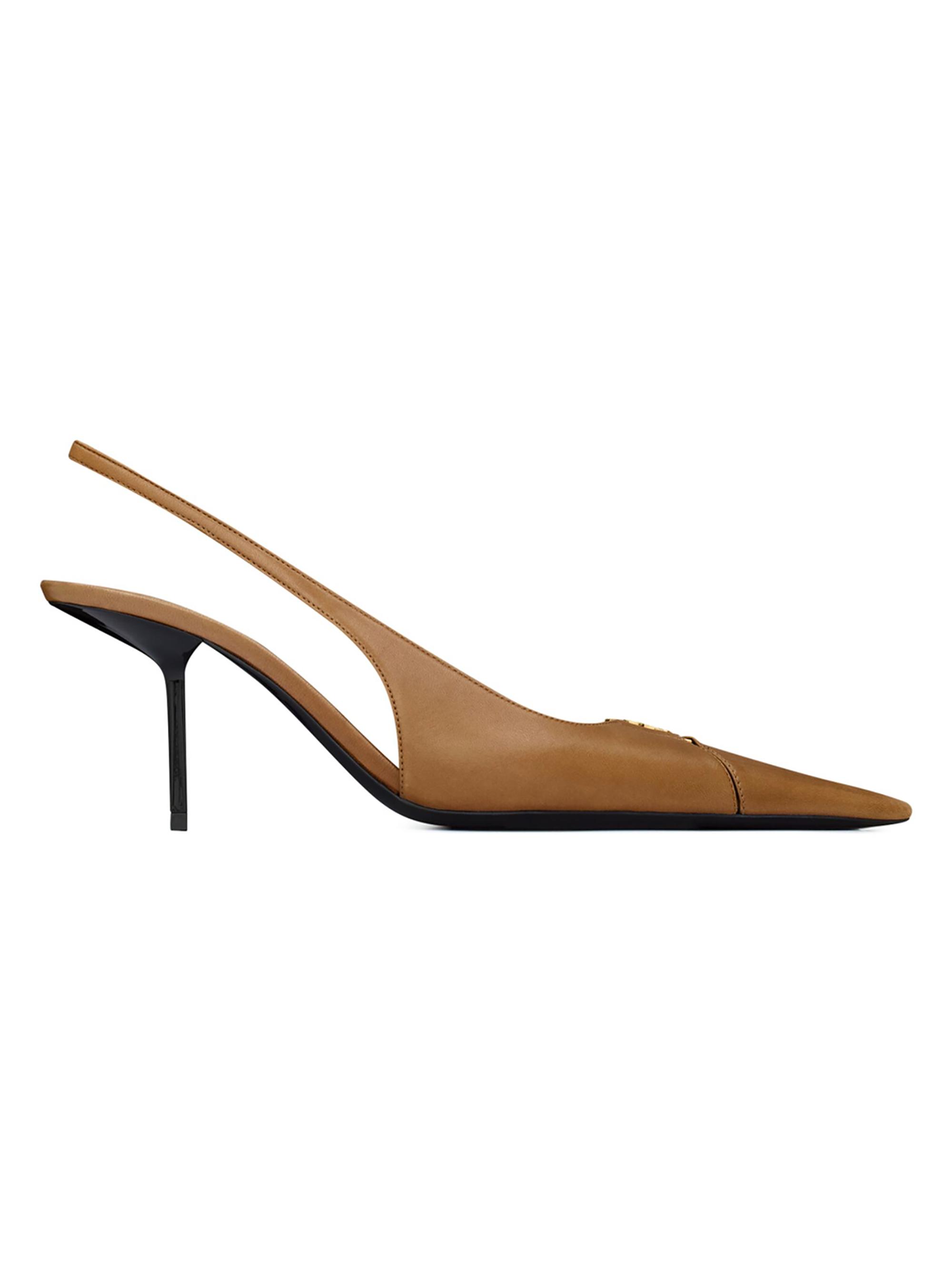Saint Laurent Women's Babylone Breteuil Slingback Pumps in Smooth Leather - Macadamia