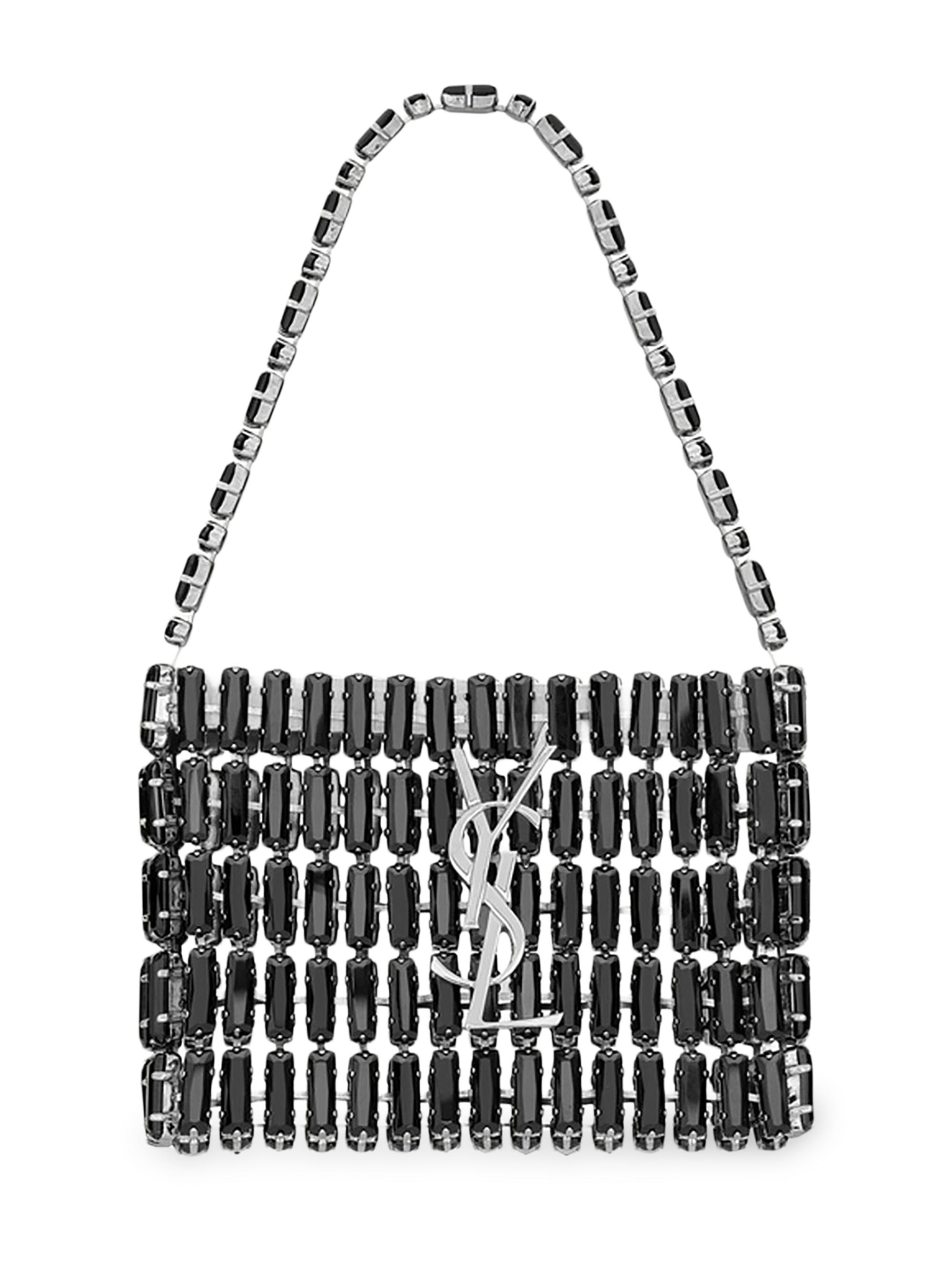 Saint Laurent Women's Micro Evening Top Handle Bag in Crystals - Black
