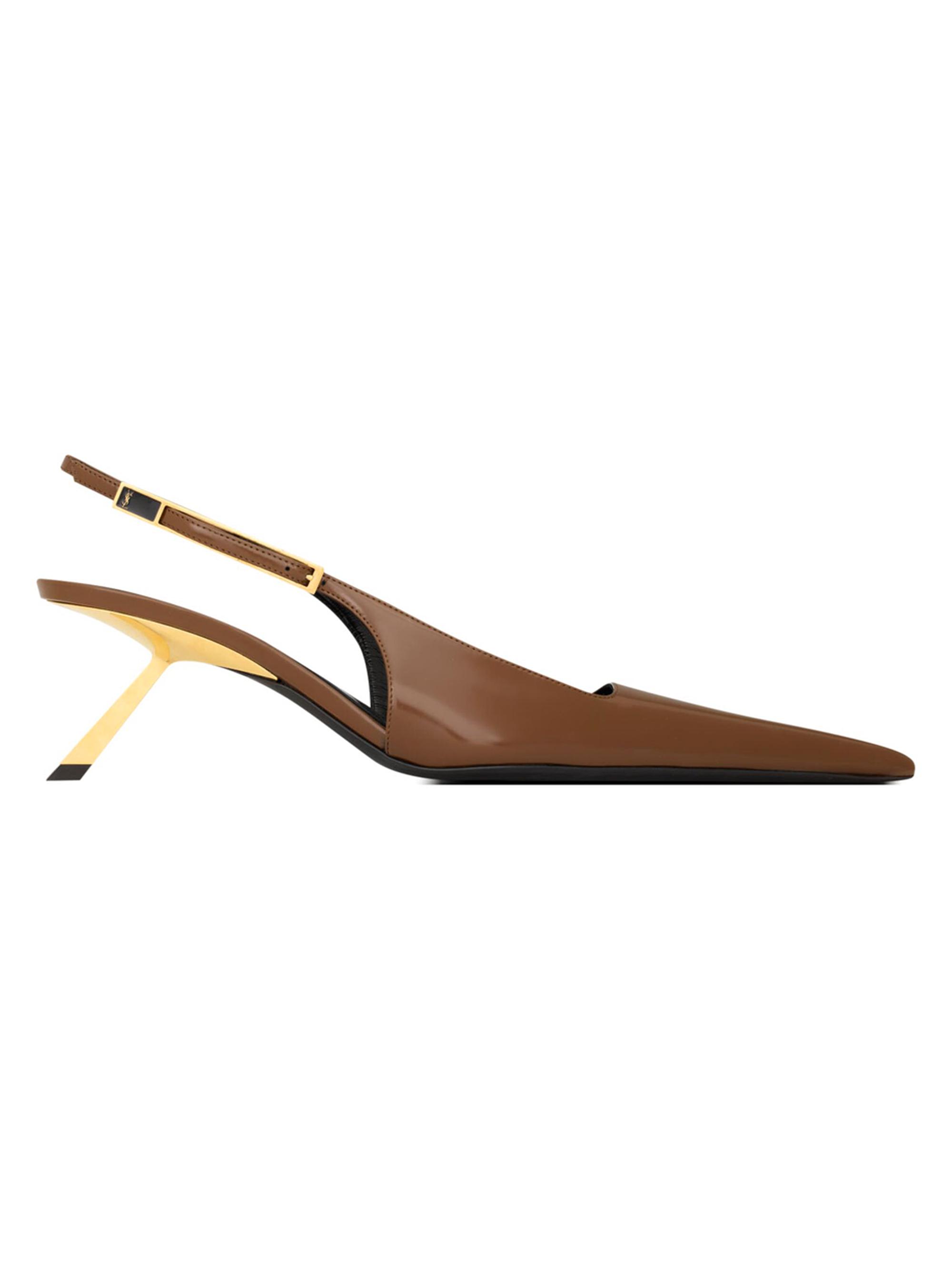Saint Laurent Women's Lee Slingback Pumps in Glazed Leather - Soil Brown