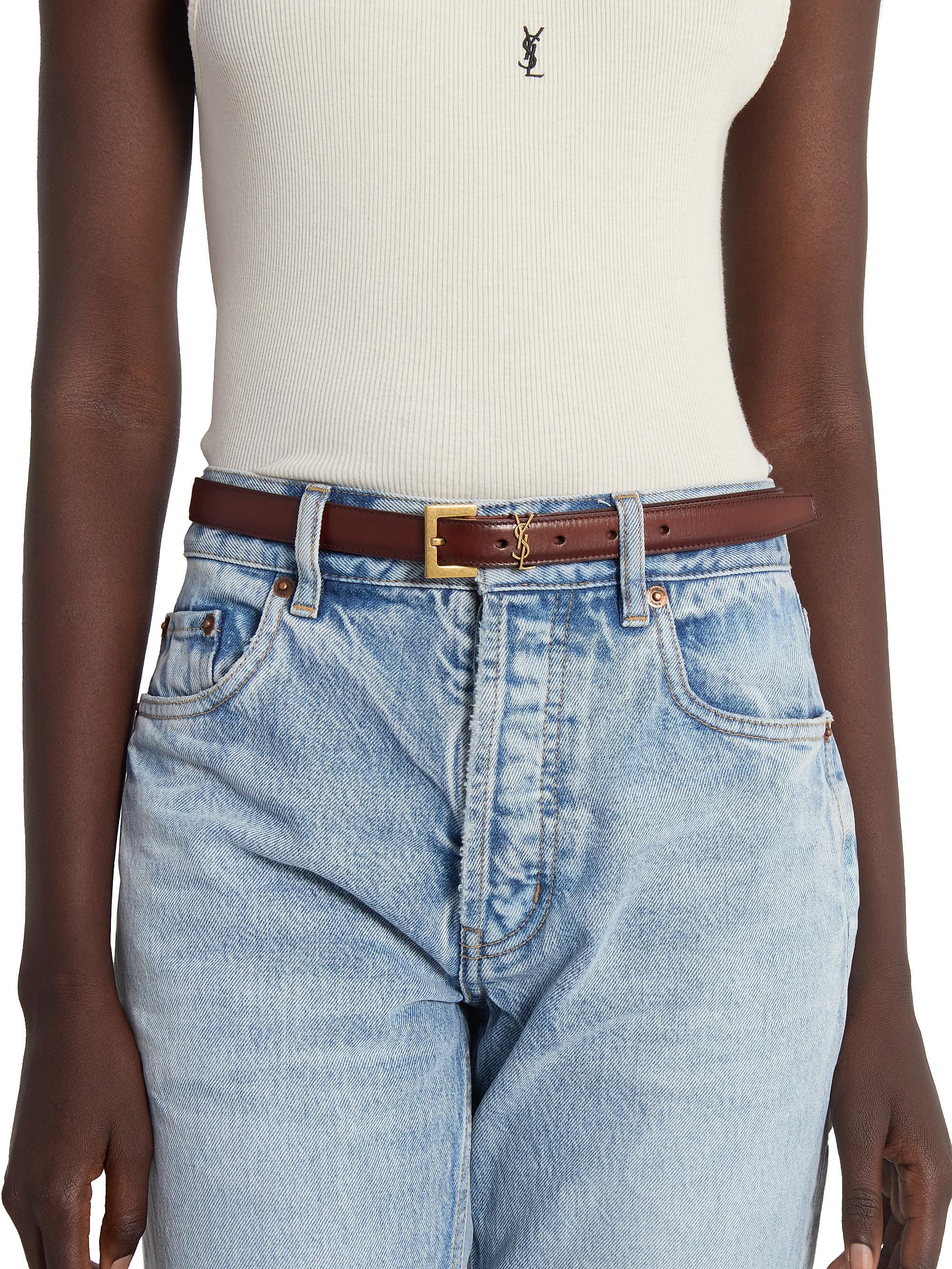 Saint Laurent Cassandre Thin Belt in Aged Leather | Saks Fifth Avenue