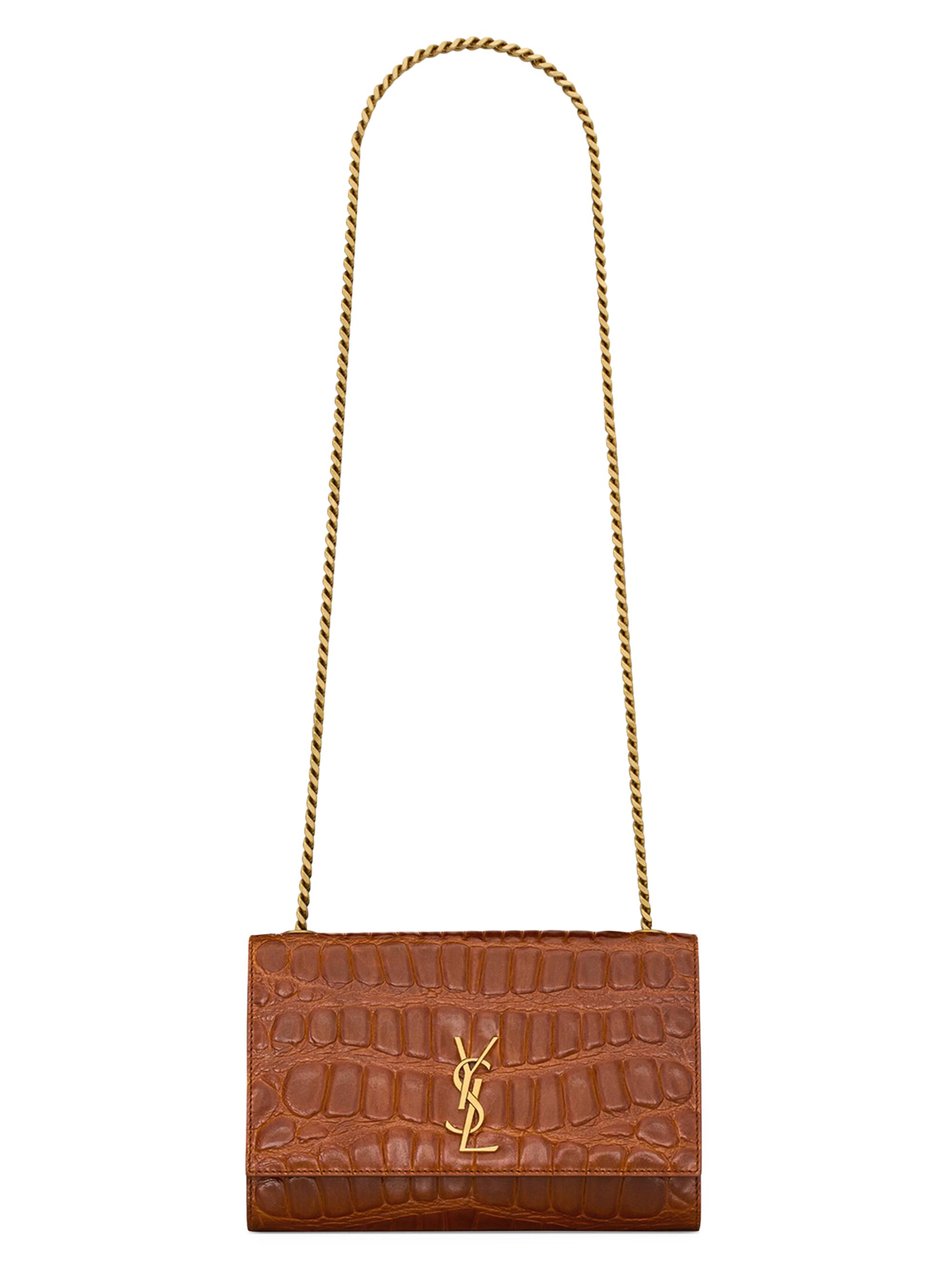 Saint Laurent Women's Kate  Shoulder Bag in Crocodile-Embossed Leather - Dark Beige