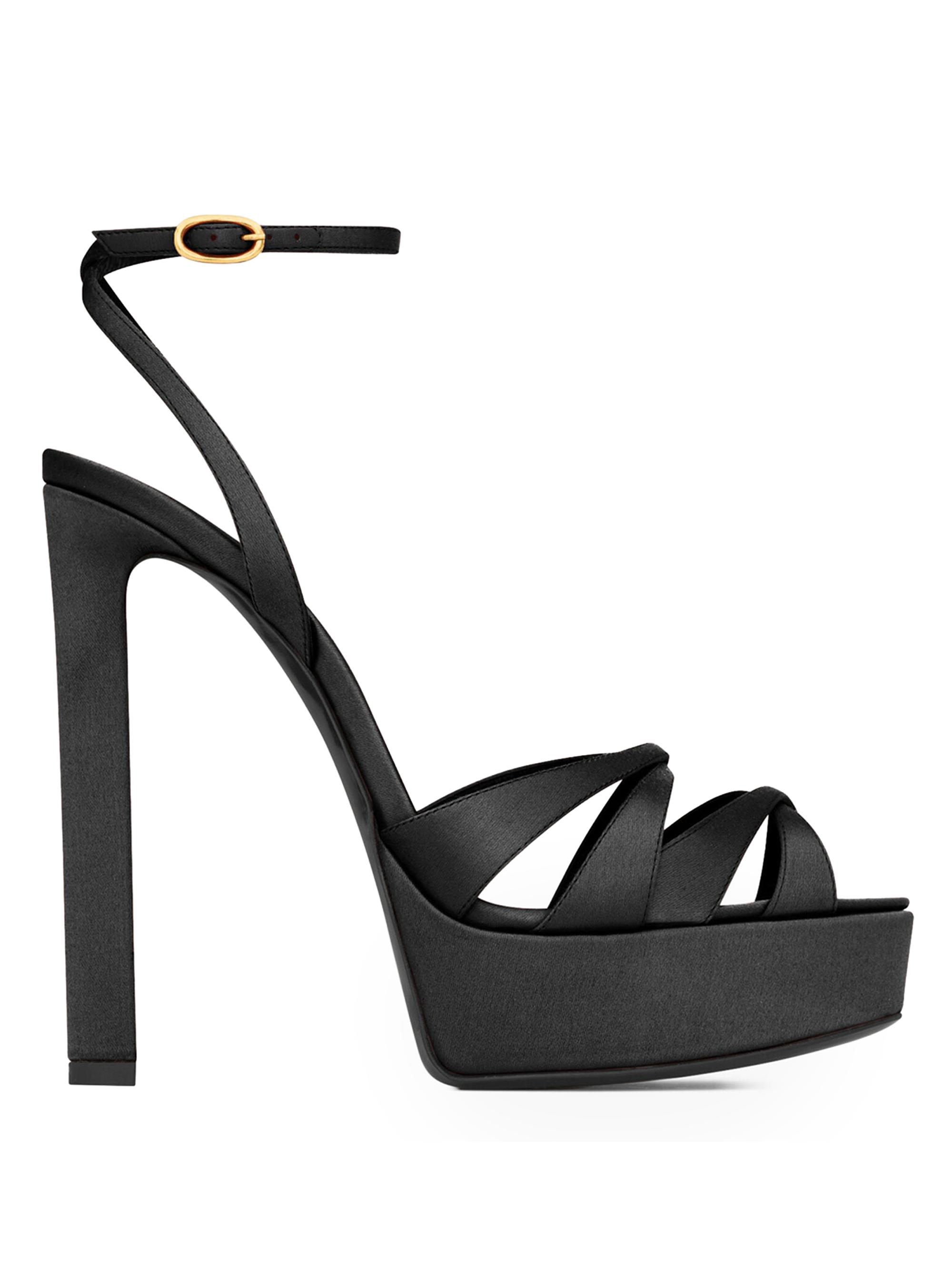 Saint Laurent Women's Chandelle Platform Sandals in Satin Crepe - Black