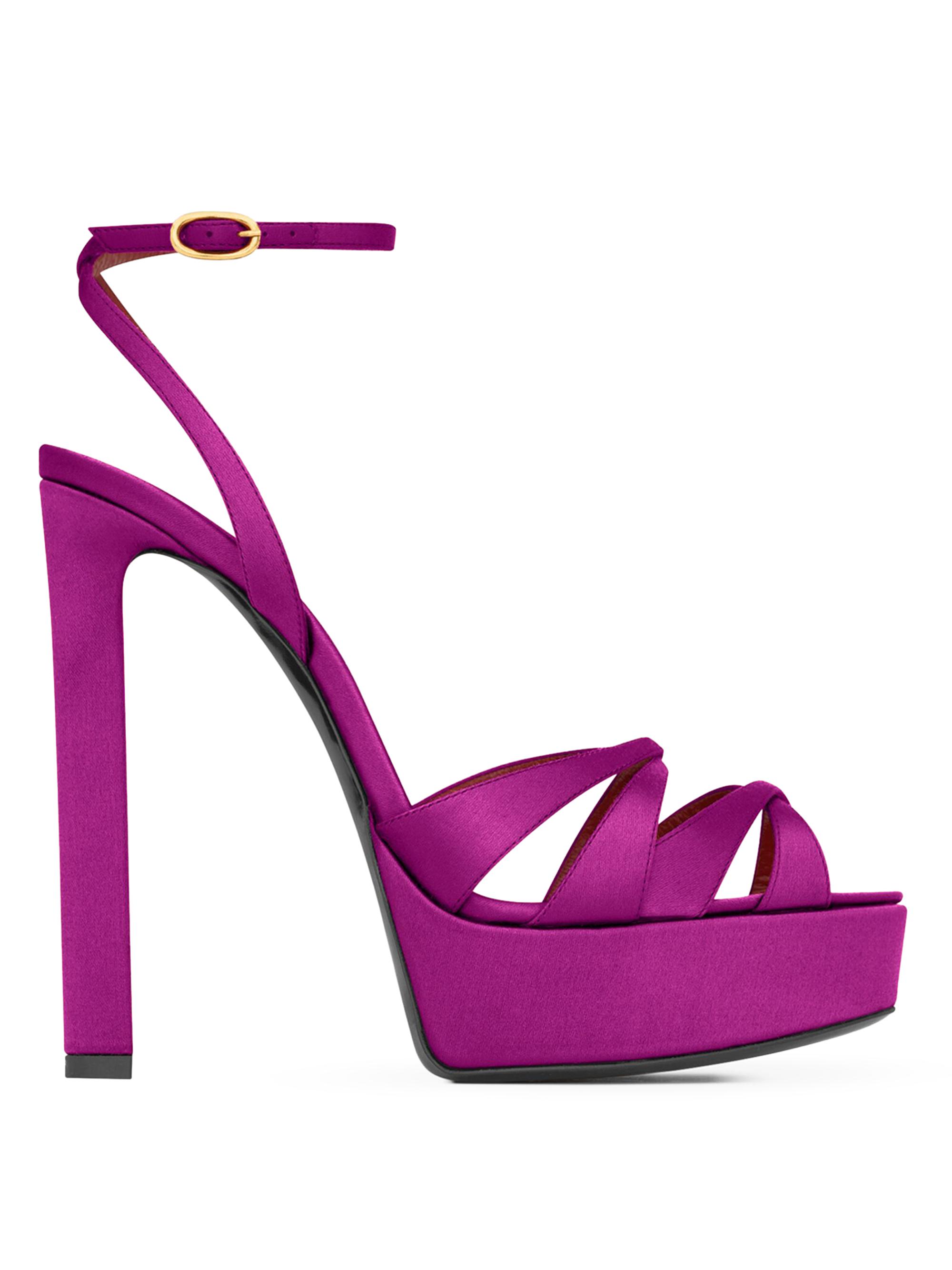Saint Laurent Women's Chandelle Platform Sandals in Satin Crepe - Fuchsia