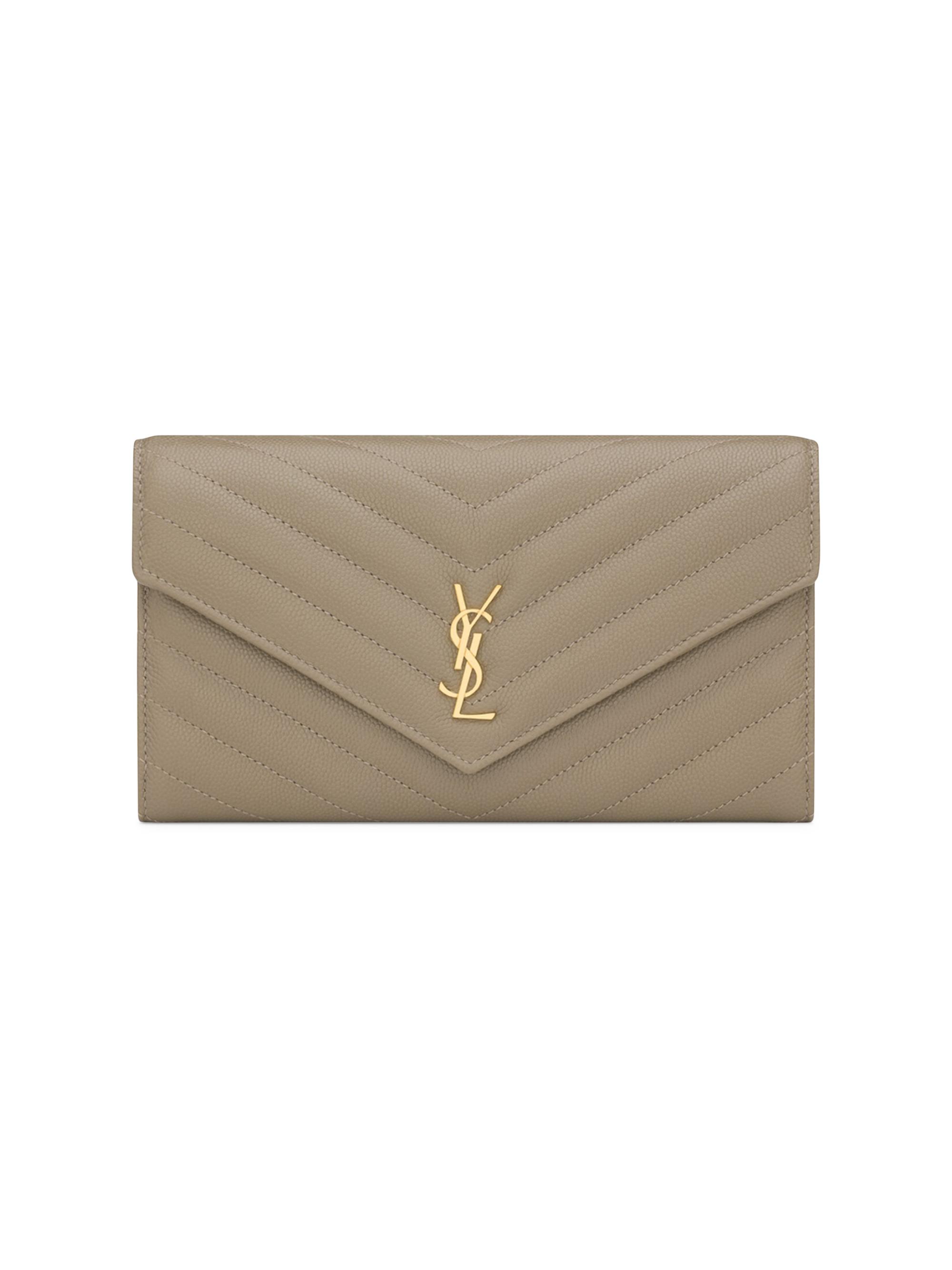 Saint Laurent Women's Cassandre  Flap Wallet in Grain De Poudre Leather - Light Taupe