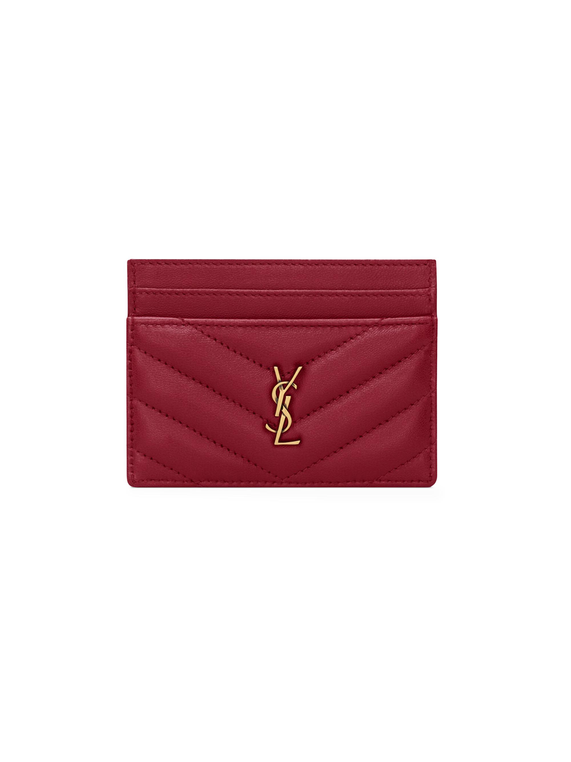 Saint Laurent Women's Cassandre Card Case in Lambskin Leather - Deeply Red