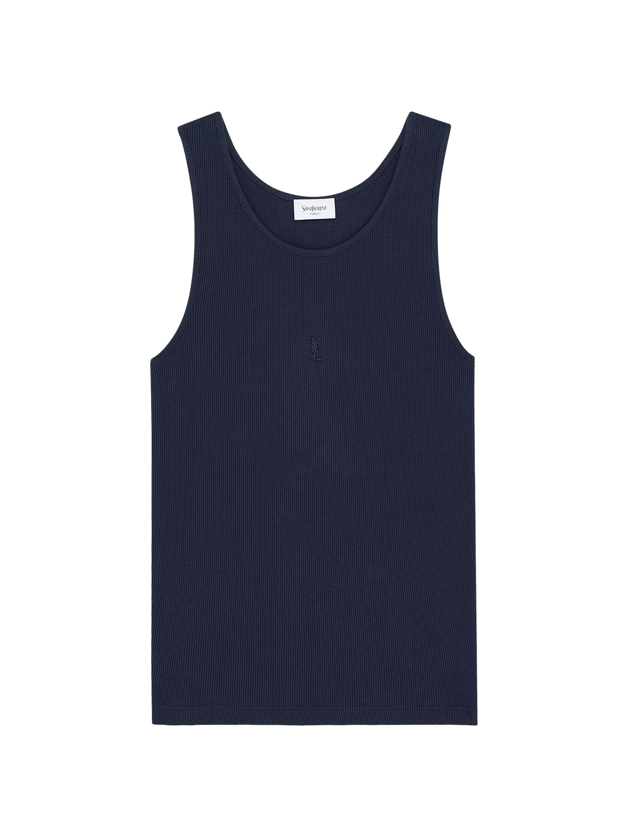 Saint Laurent Women's Cassandre Tank Top in Ribbed Cotton Jersey - Bleu Minuit