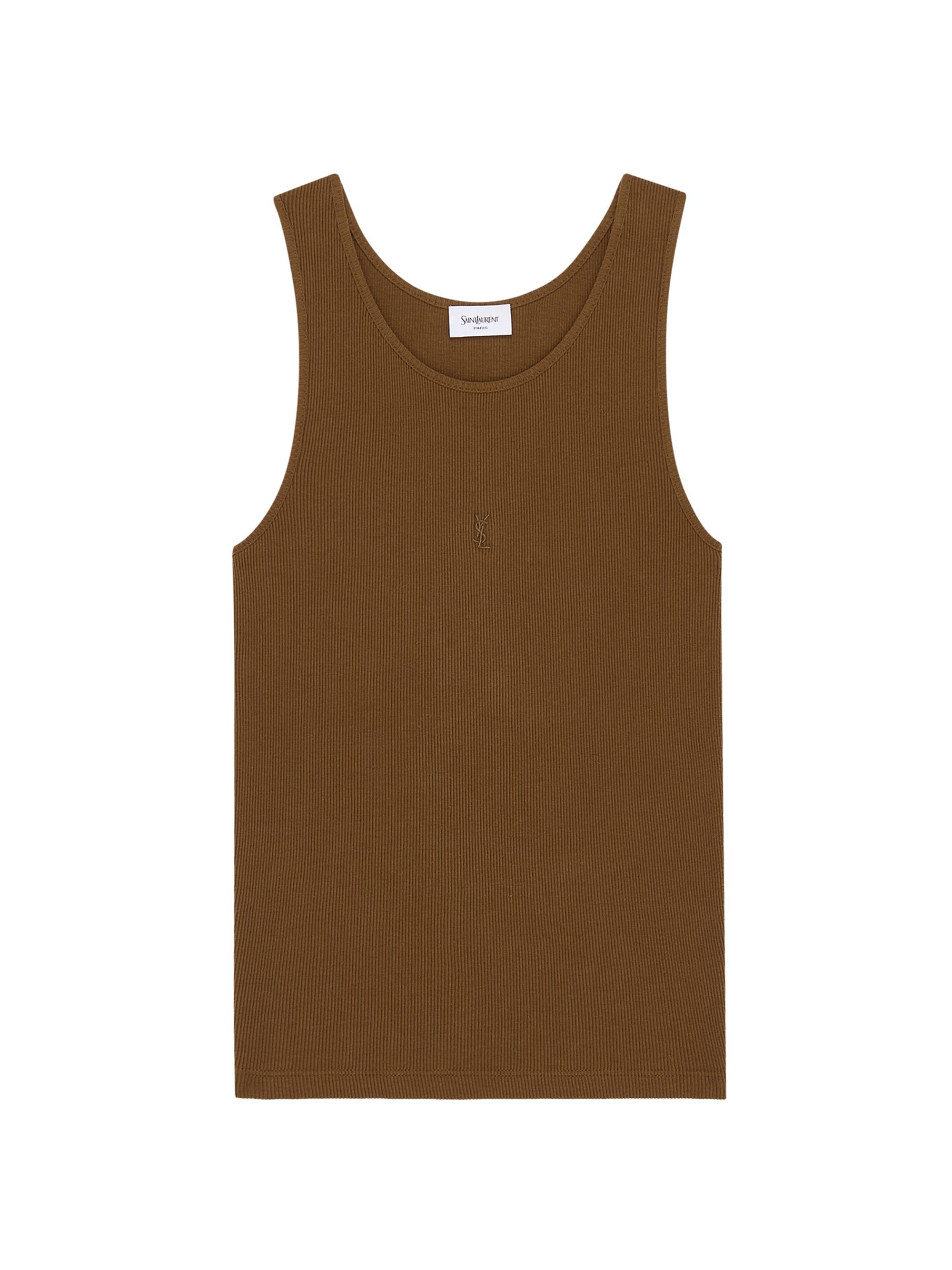 Saint Laurent Women's Cassandre Tank Top in Ribbed Cotton Jersey - Cognac