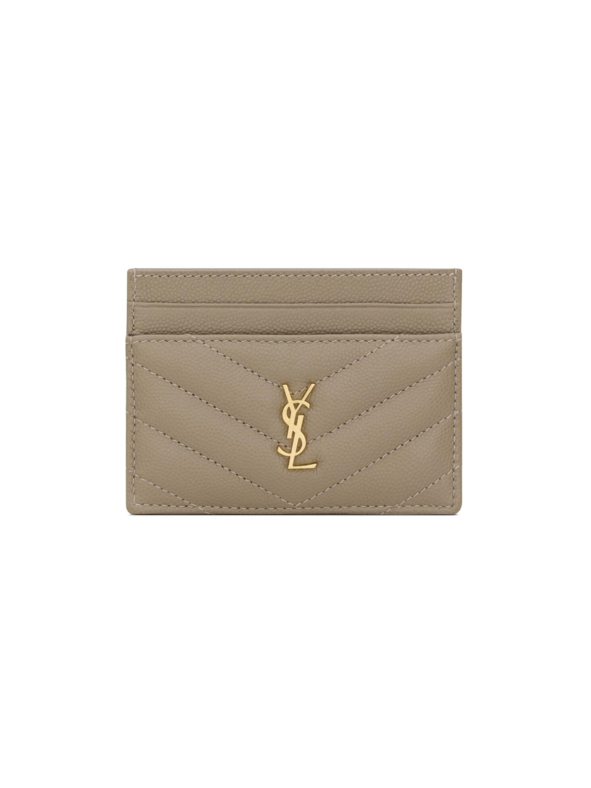 Saint Laurent Women's Cassandre Card Case in Grain De Poudre Leather - Light Taupe