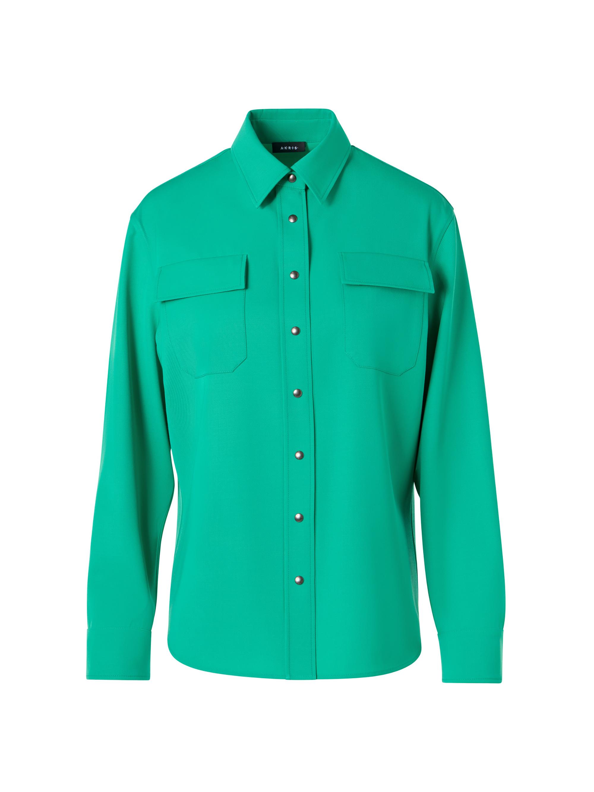 Akris Women's Wool Gabardine Utility Shirt - Tourmaline