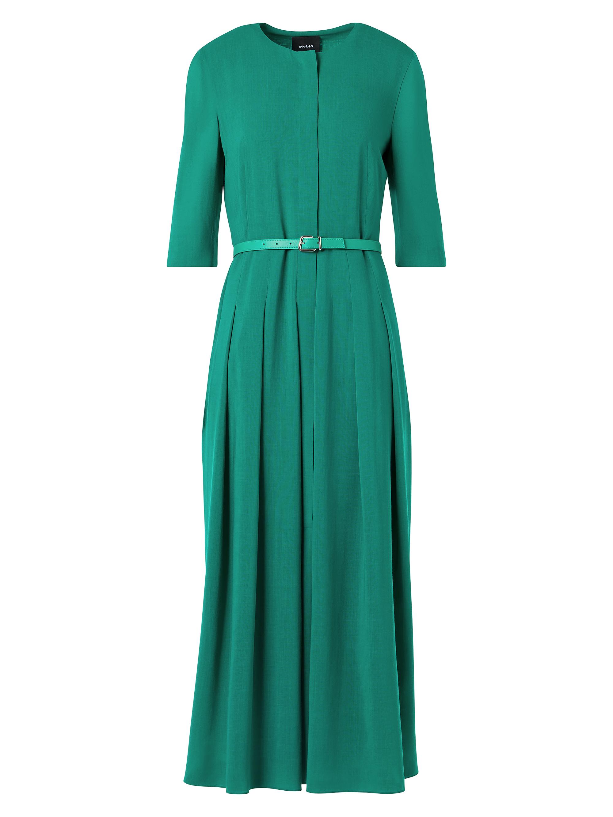 Akris Women's Belted Wool Pleated Midi-Dress - Tourmaline